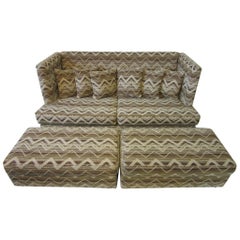 Vintage Milo Baughman Shelter Sofa and Matching Storage Ottomans for Thayer Coggin