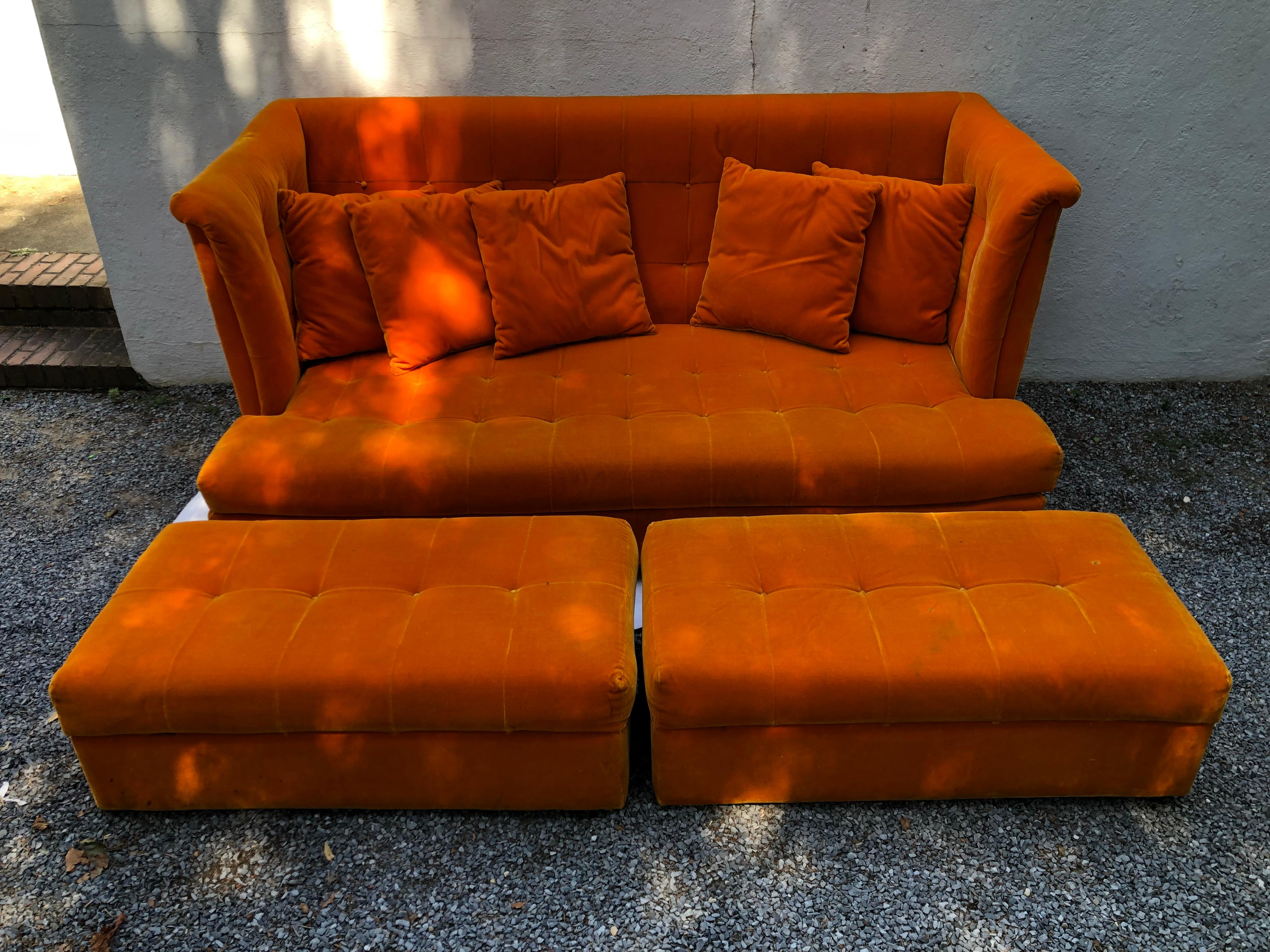 Shelter sofa and ottomans by Thayer Coggin for Milo Baughman... ready for a second life with your own new upholstery.