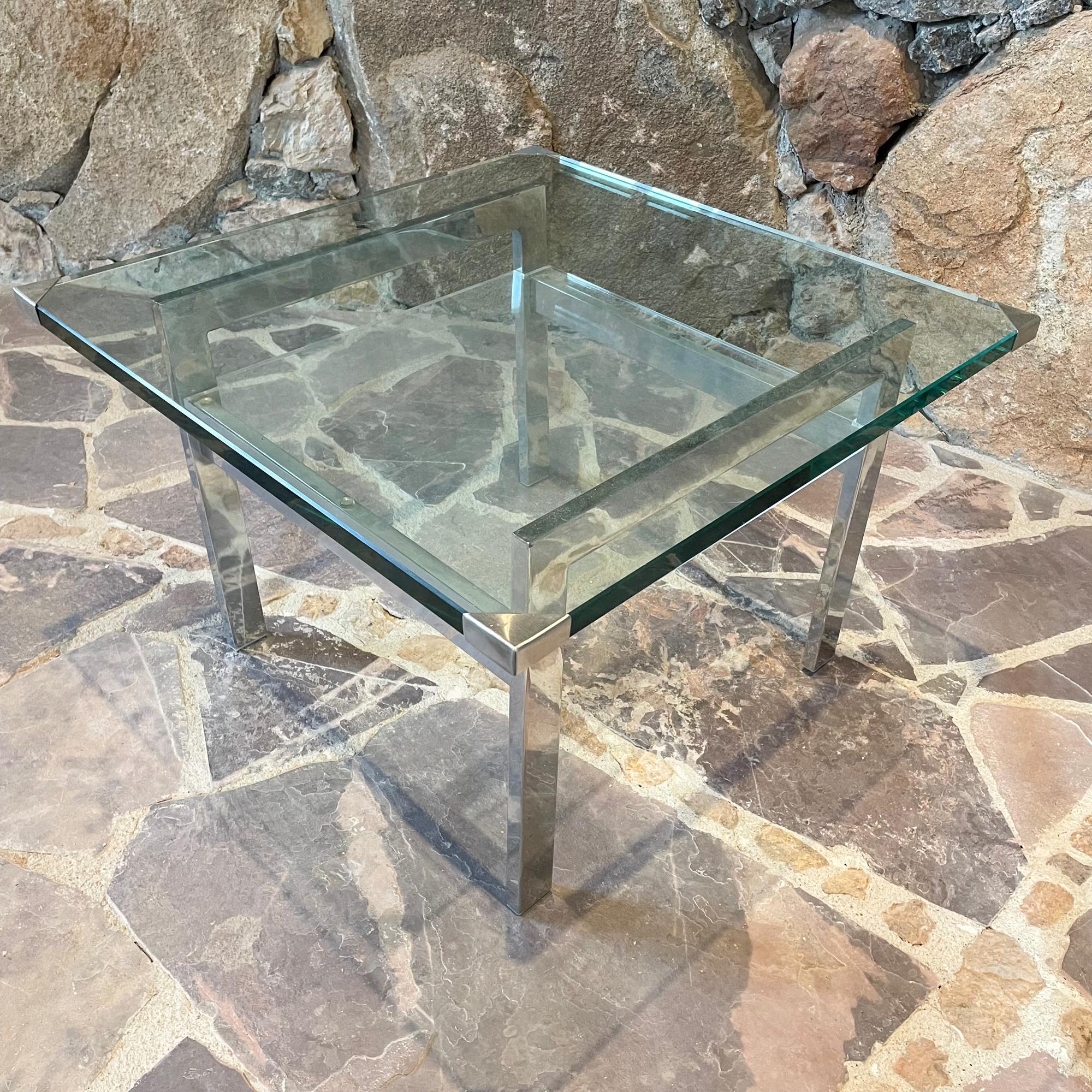 Mid-Century Modern 1970s Milo Baughman Side Tables Chrome Glass and Lucite For Sale