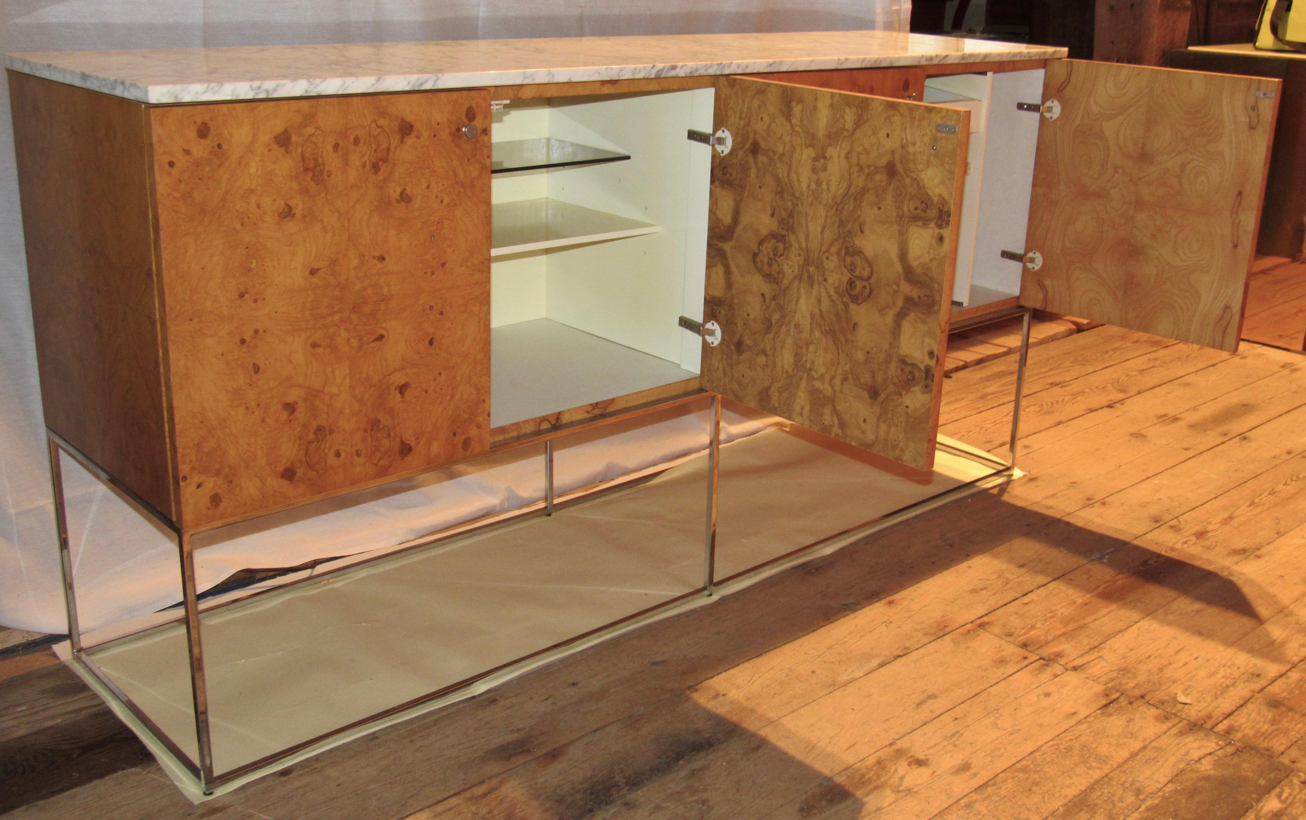 Milo Baughman Sideboard Olive Ash Burl and Marble for Thayer Coggin, 1970s In Excellent Condition In Camden, ME