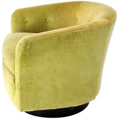 Milo Baughman Single Lounge Chair Swivel Barrel Back Velvet Upholstery