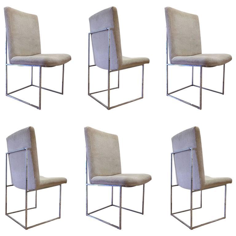 Mid-Century Modern Milo Baughman Six Chrome Dining Chairs