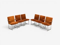 Milo Baughman, Six Dining Chairs, Chrome, Fabric, USA, 1970s