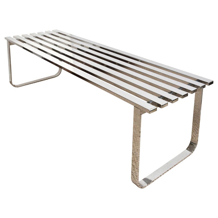 Milo Baughman Slatted Chrome Bench Vintage At 1stdibs