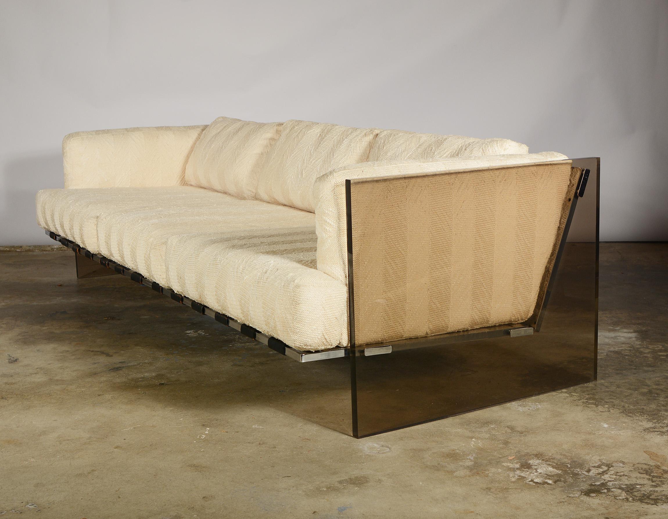 Milo Baughman Smoked Bronze Lucite and Chrome Sofa In Good Condition In San Mateo, CA
