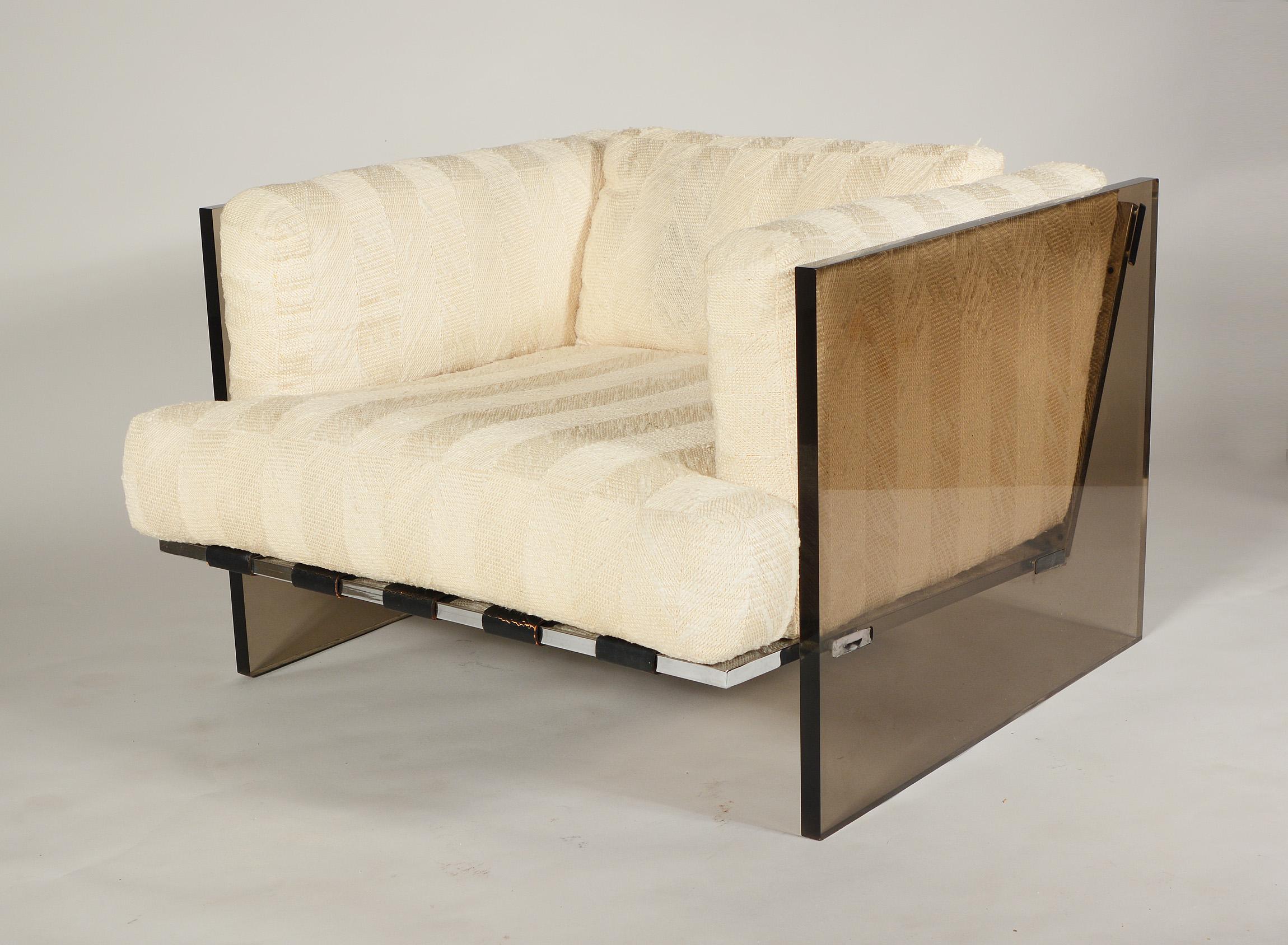Mid-Century Modern Milo Baughman Smoked Lucite and Chrome Lounge Chair