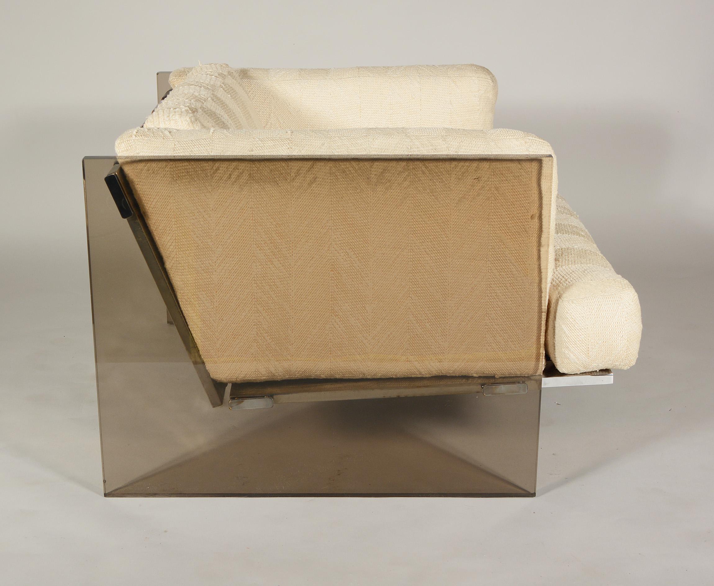 American Milo Baughman Smoked Lucite and Chrome Lounge Chair