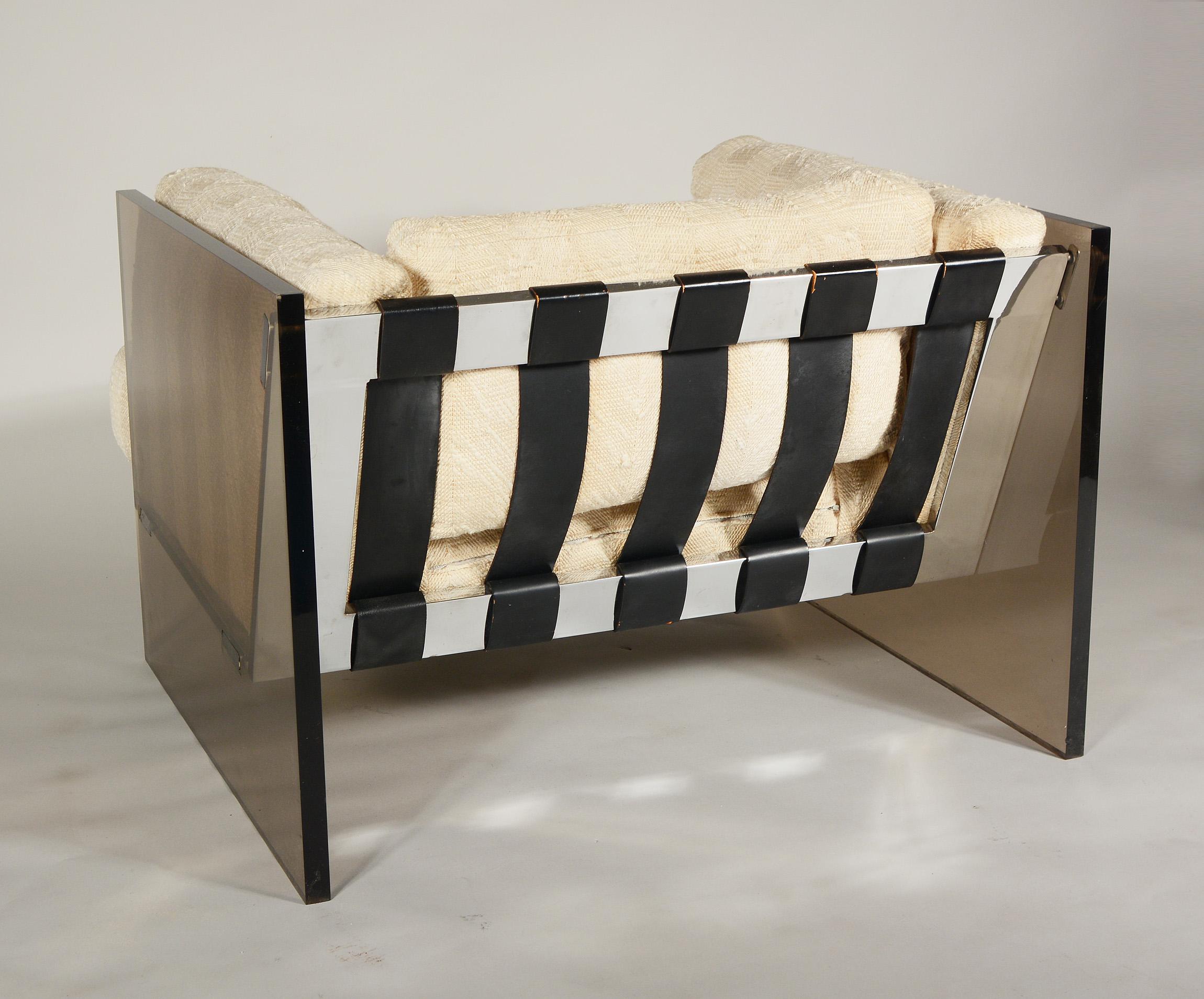 Milo Baughman Smoked Lucite and Chrome Lounge Chair In Good Condition In San Mateo, CA