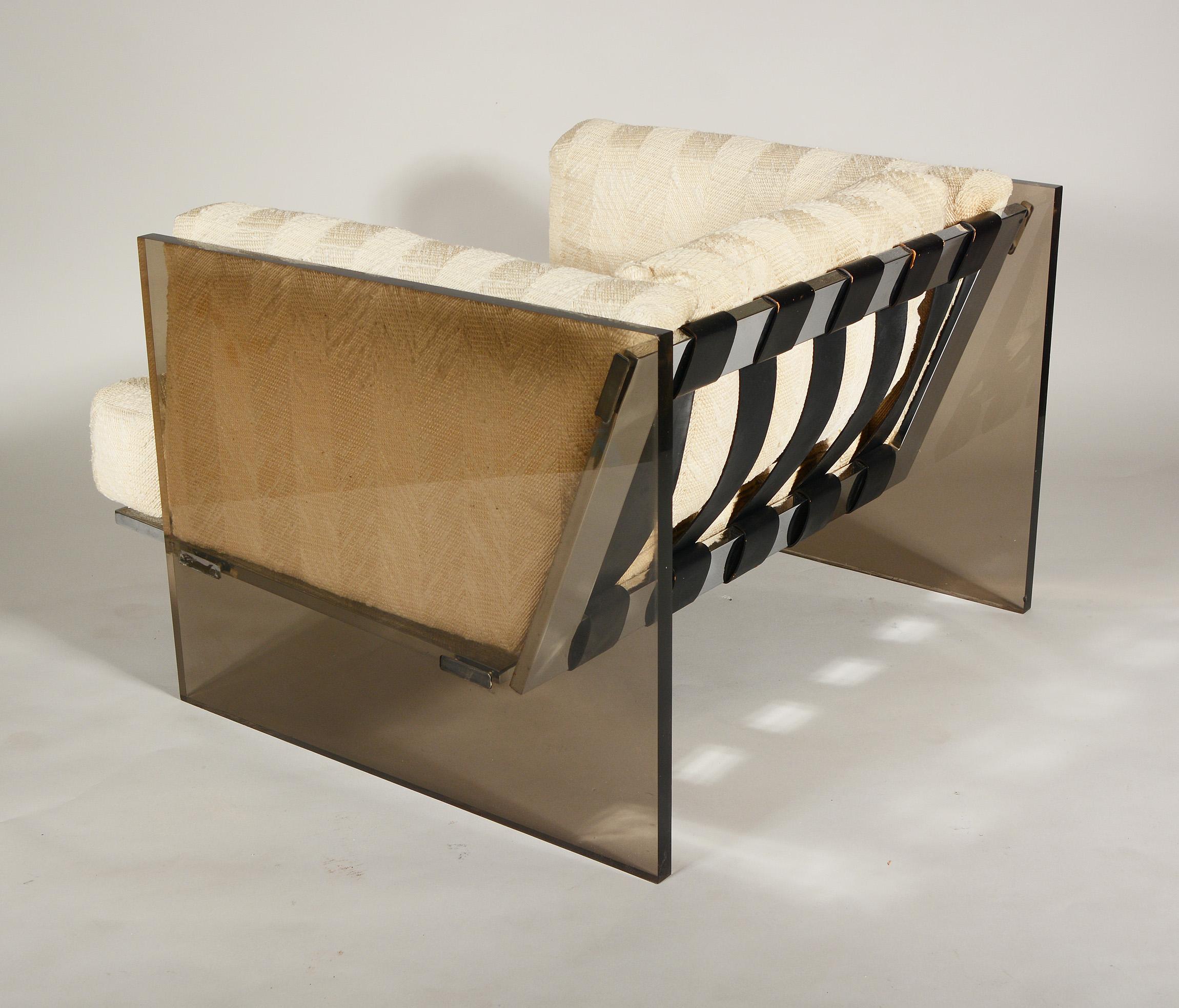 Late 20th Century Milo Baughman Smoked Lucite and Chrome Lounge Chair