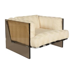 Milo Baughman Smoked Lucite and Chrome Lounge Chair