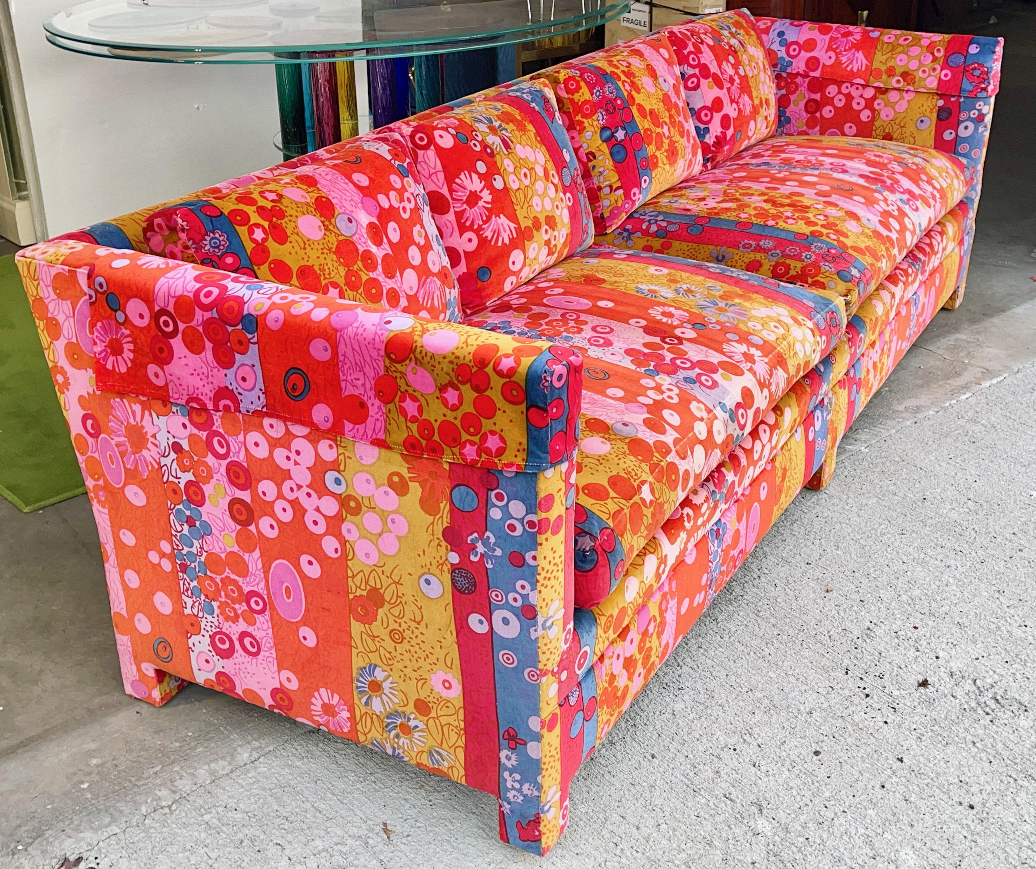 Milo Baughman Sofa in Primavera Velvet by Jack Lenor Larsen 5