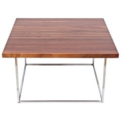 Milo Baughman Solid Black Walnut and Chrome Square Coffee Table, circa 1970