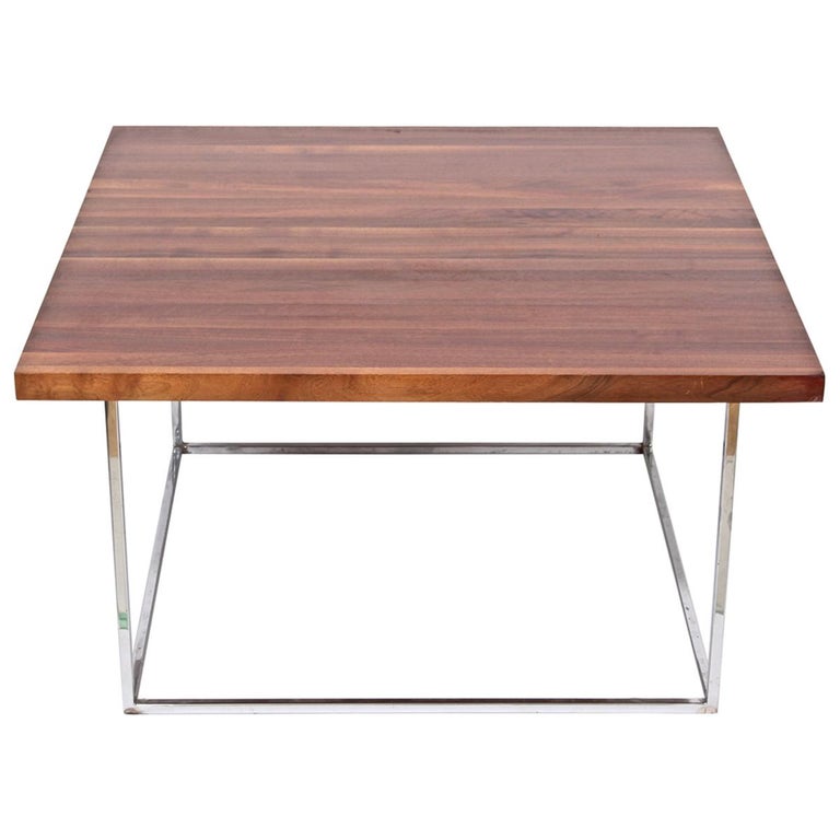 Milo Baughman Solid Black Walnut and Chrome Square Coffee ...