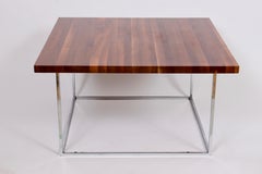 Milo Baughman Solid Black Walnut Coffee Table with Chrome Base, C. 1970