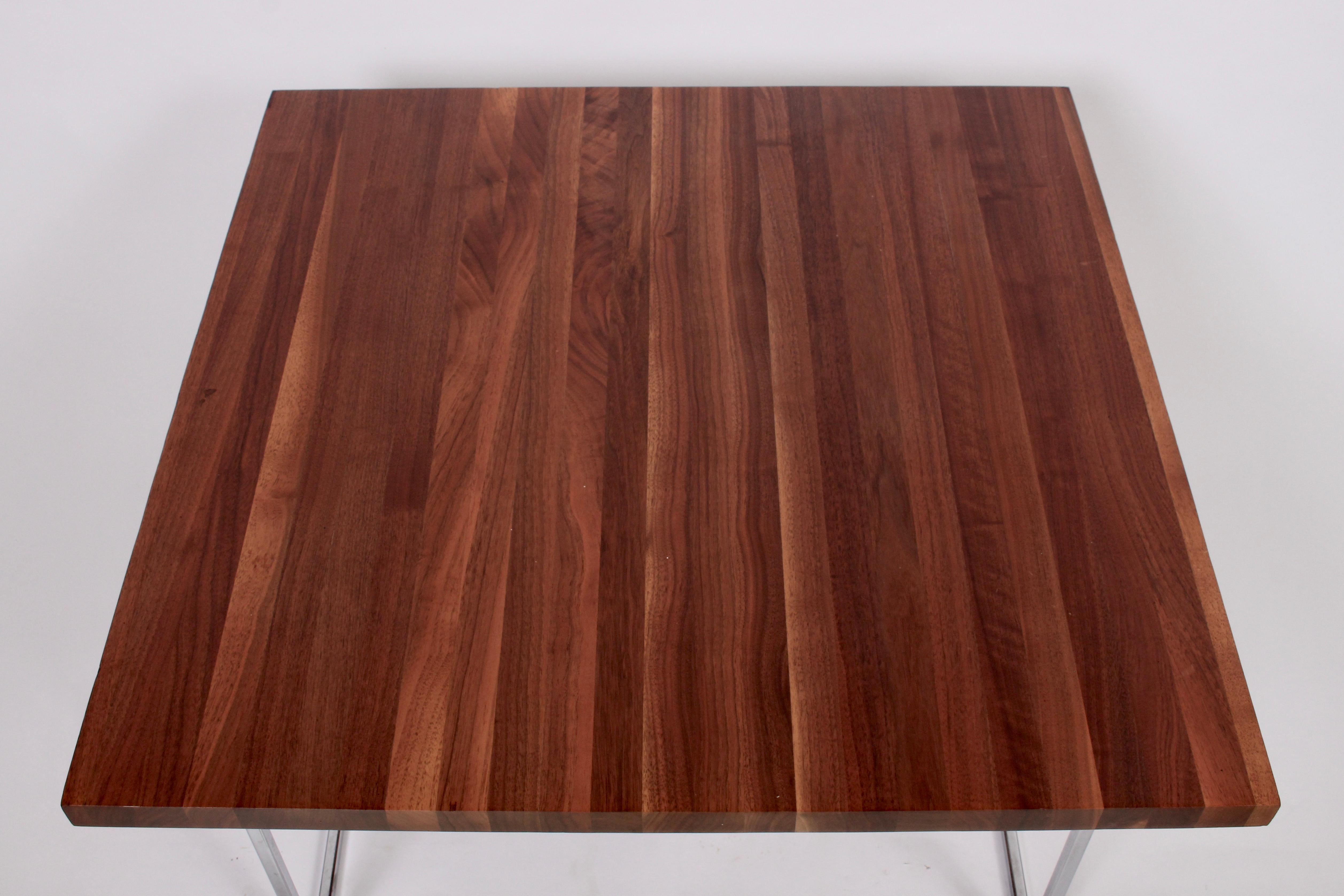 Mid-20th Century Milo Baughman Solid Black Walnut and Chrome Square Coffee Table, circa 1970 For Sale