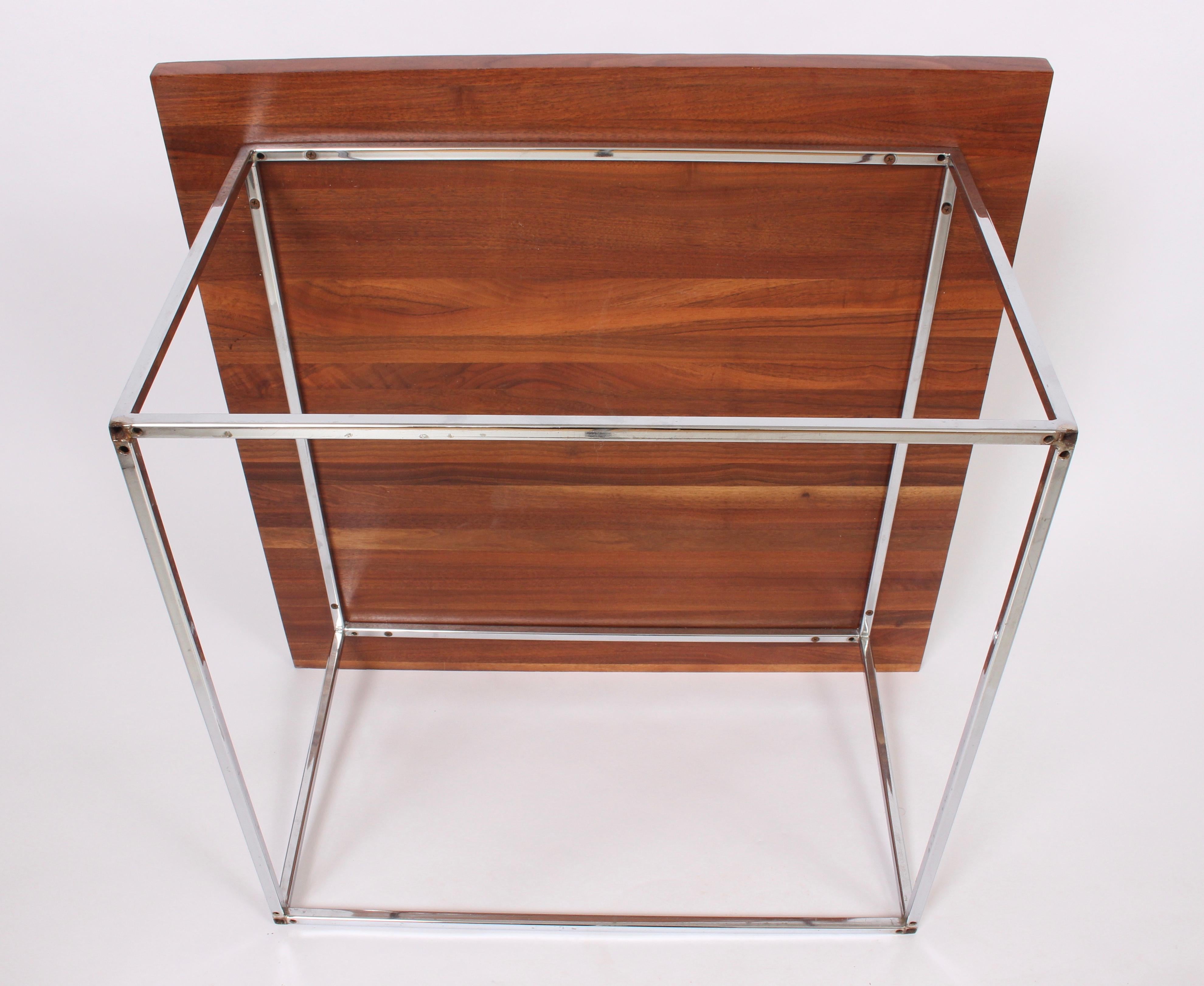 Milo Baughman Solid Black Walnut and Chrome Square Coffee Table, circa 1970 For Sale 3