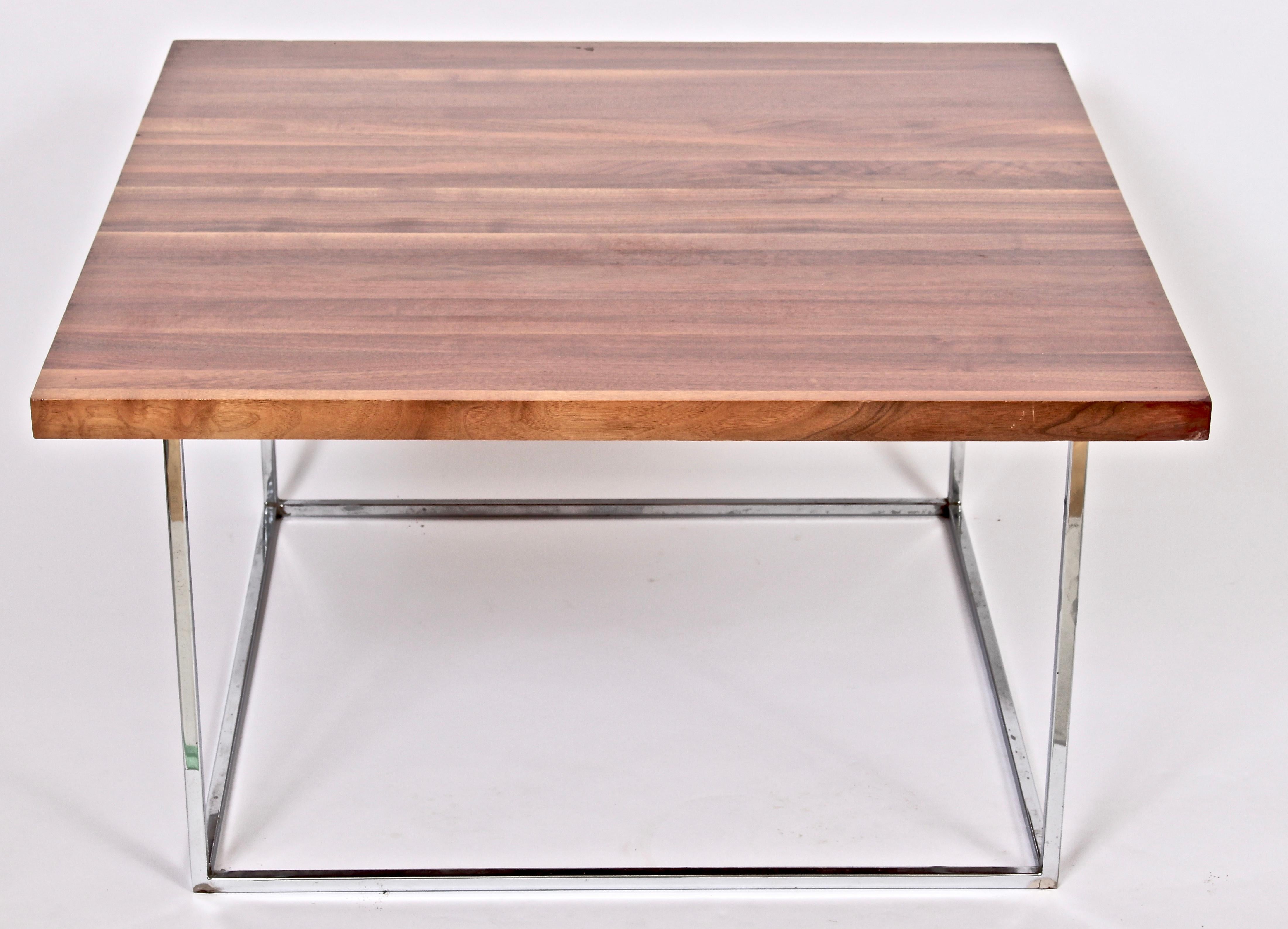 Milo Baughman Solid Black Walnut and Chrome Square Coffee Table, circa 1970 For Sale 4