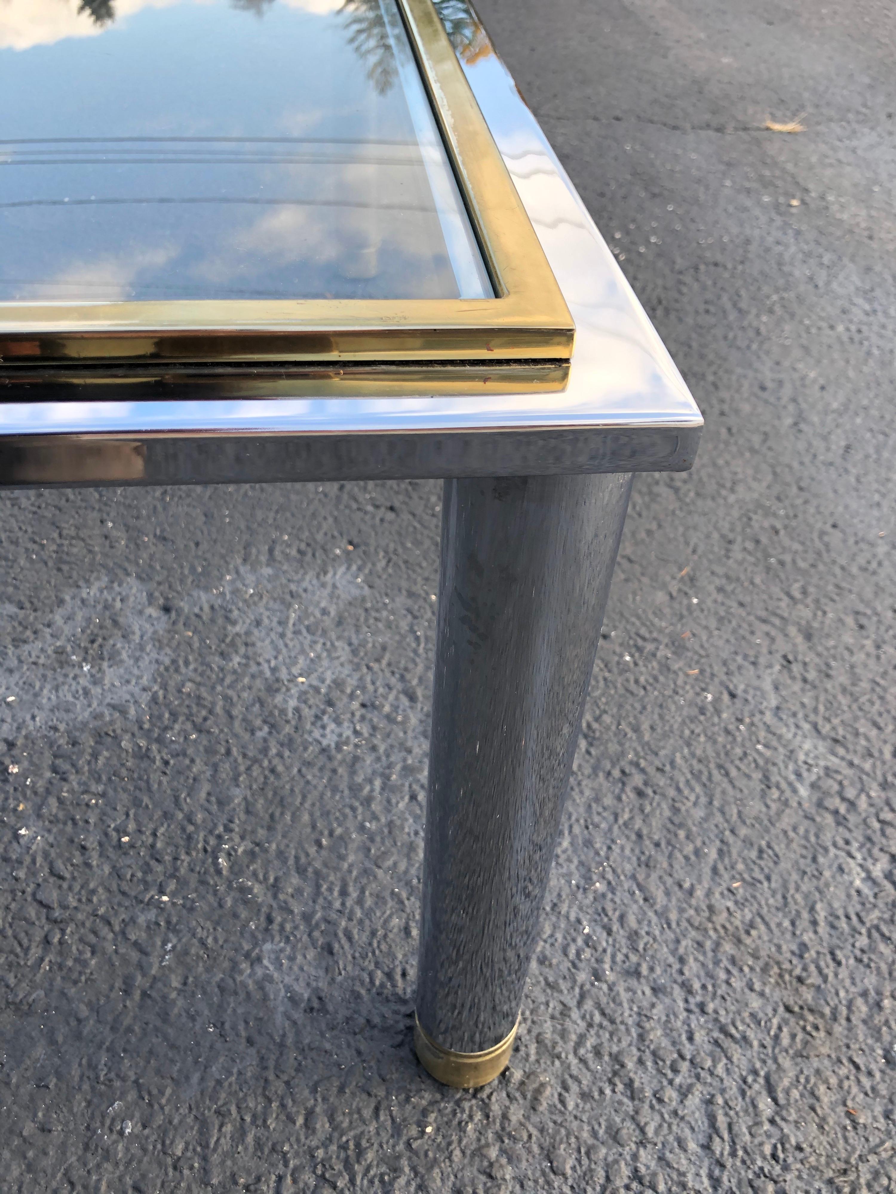 Milo Baughman Style Square Brass and Chrome Coffee Table 10