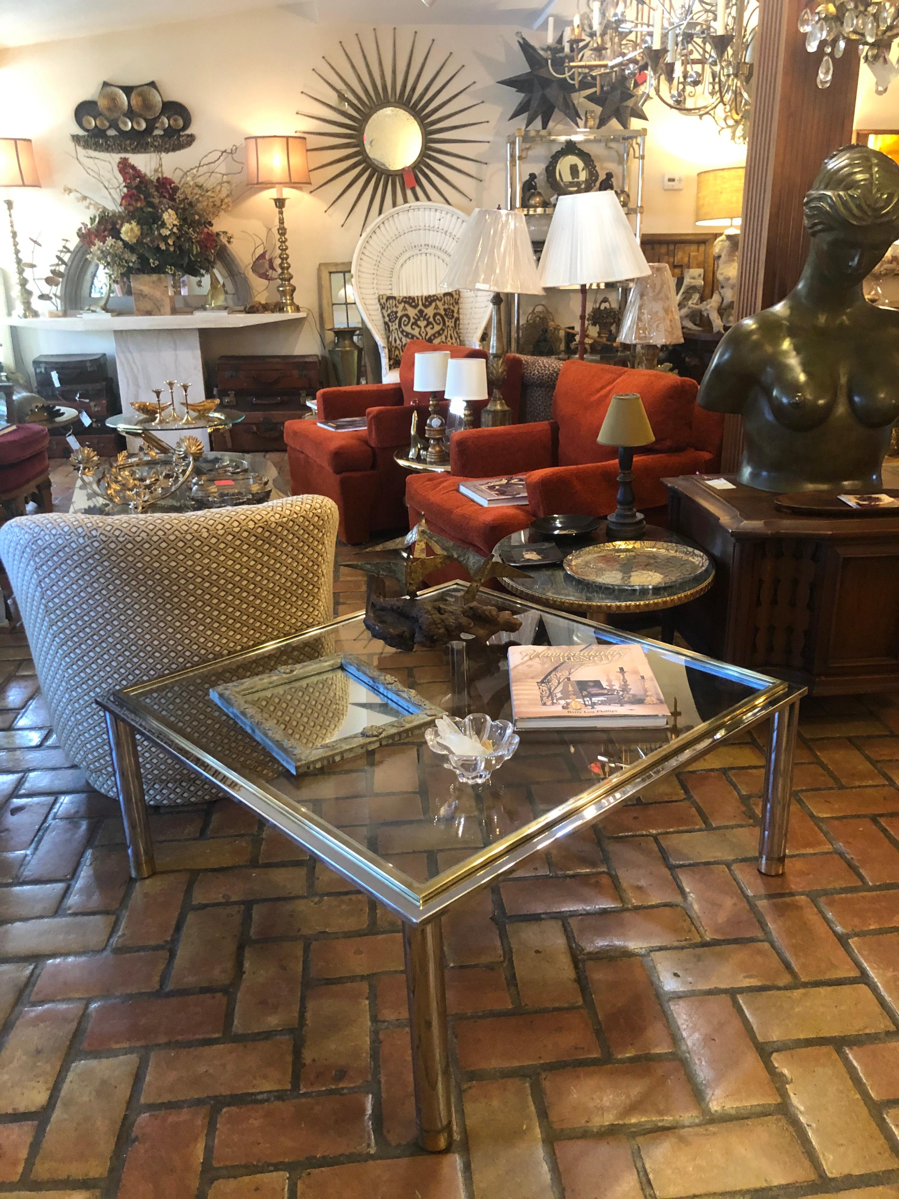 Milo Baughman Style Square Brass and Chrome Coffee Table 13