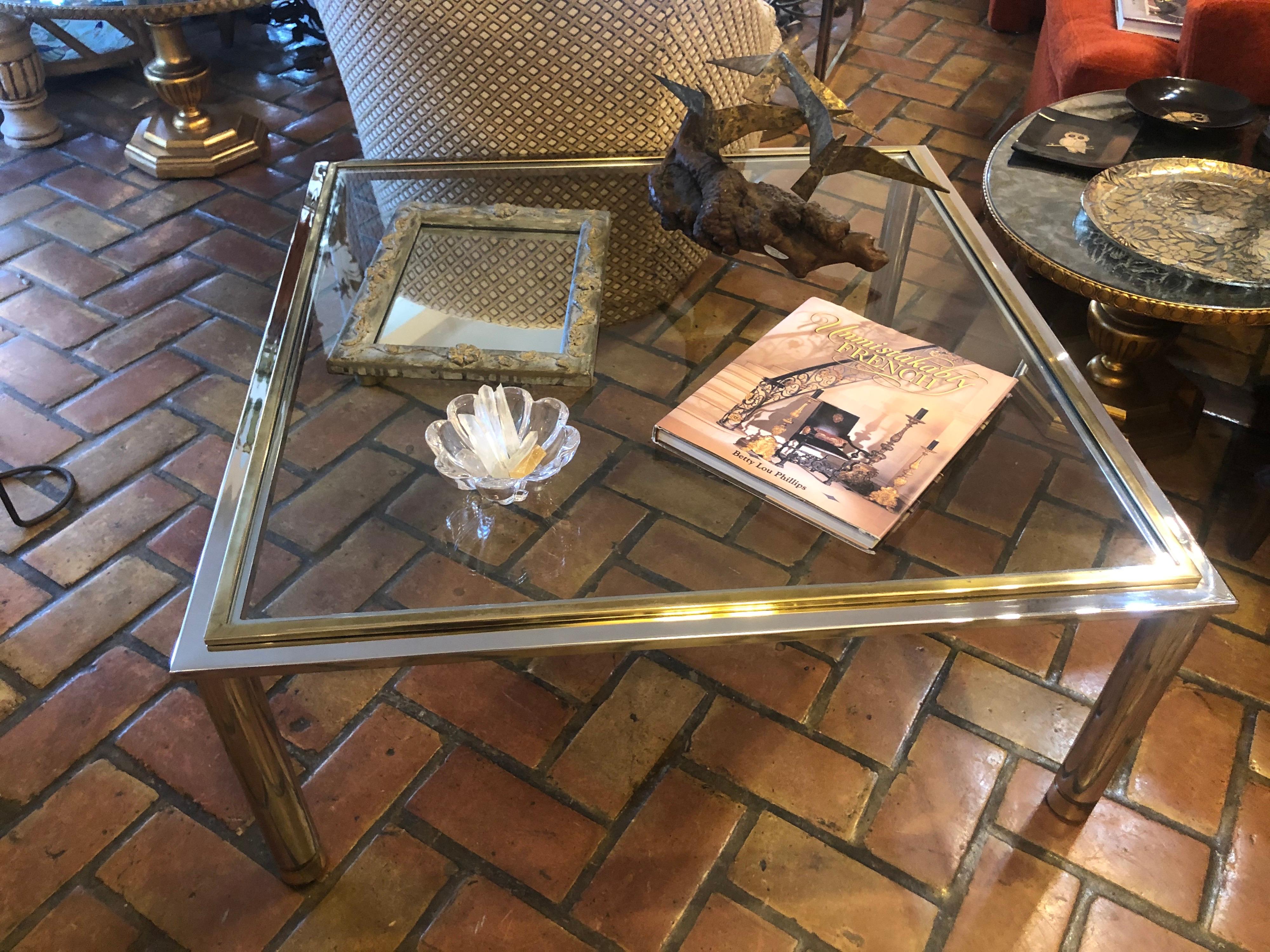 Milo Baughman Style Square Brass and Chrome Coffee Table 14