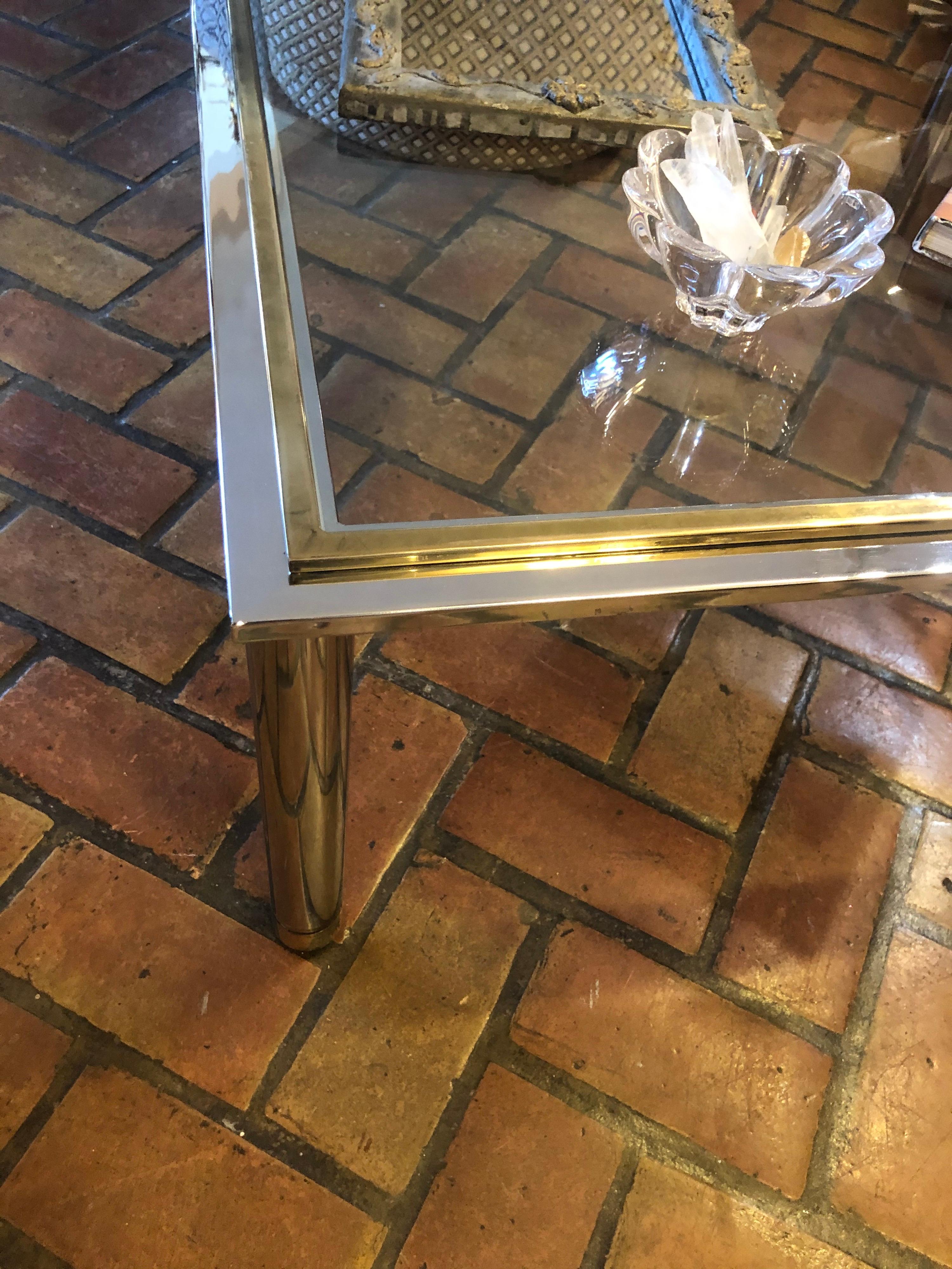 Milo Baughman Style Square Brass and Chrome Coffee Table 15