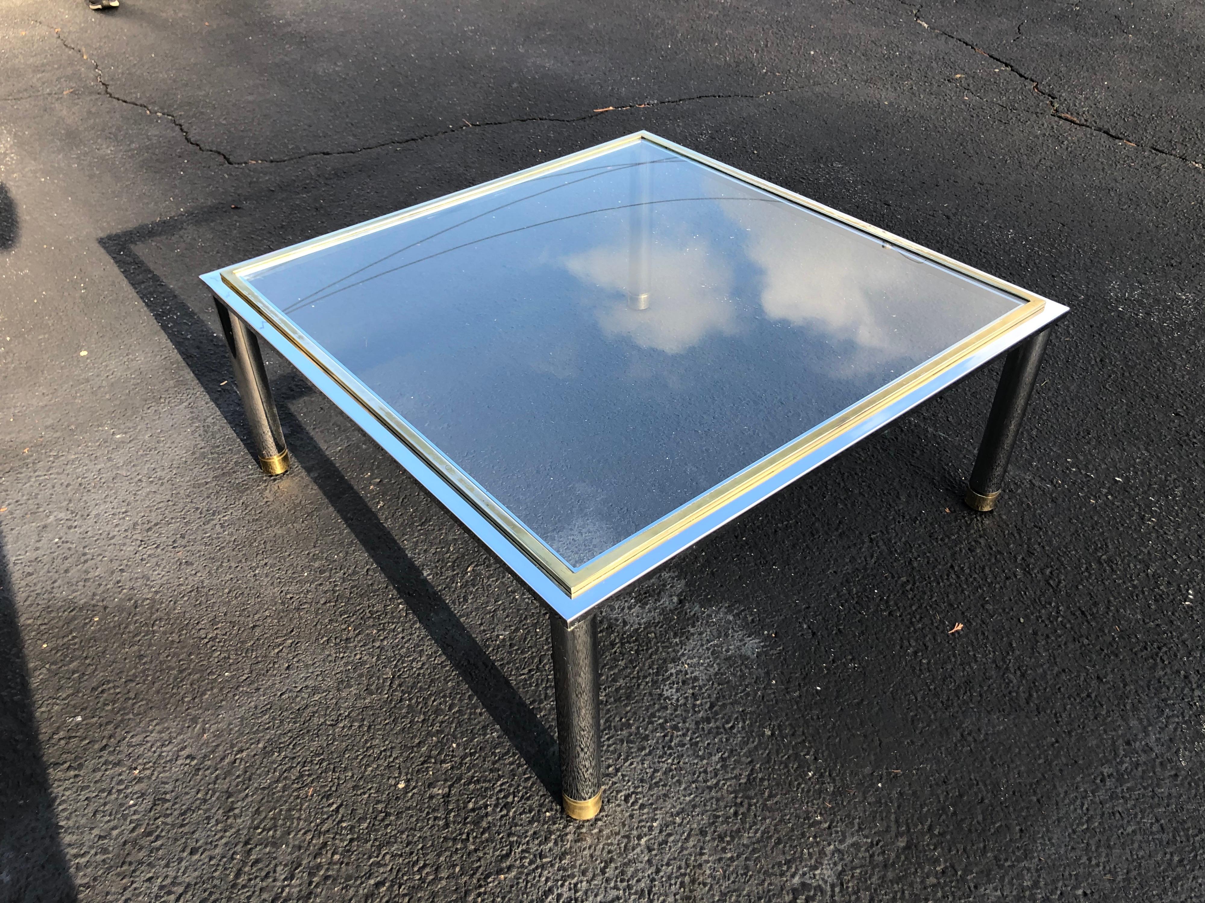 Mid-Century Modern Milo Baughman Style Square Brass and Chrome Coffee Table