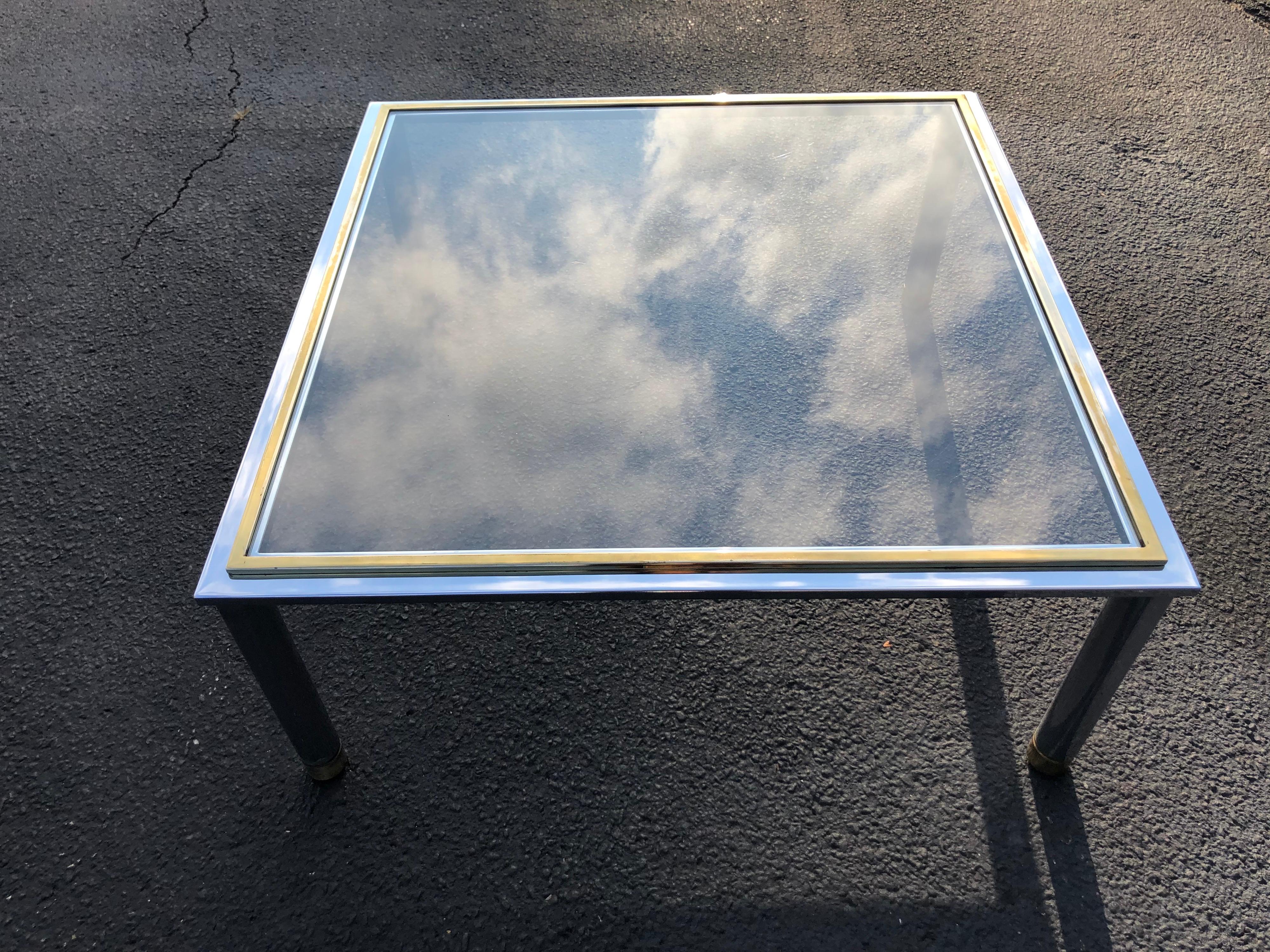 Milo Baughman Style Square Brass and Chrome Coffee Table In Good Condition In Redding, CT