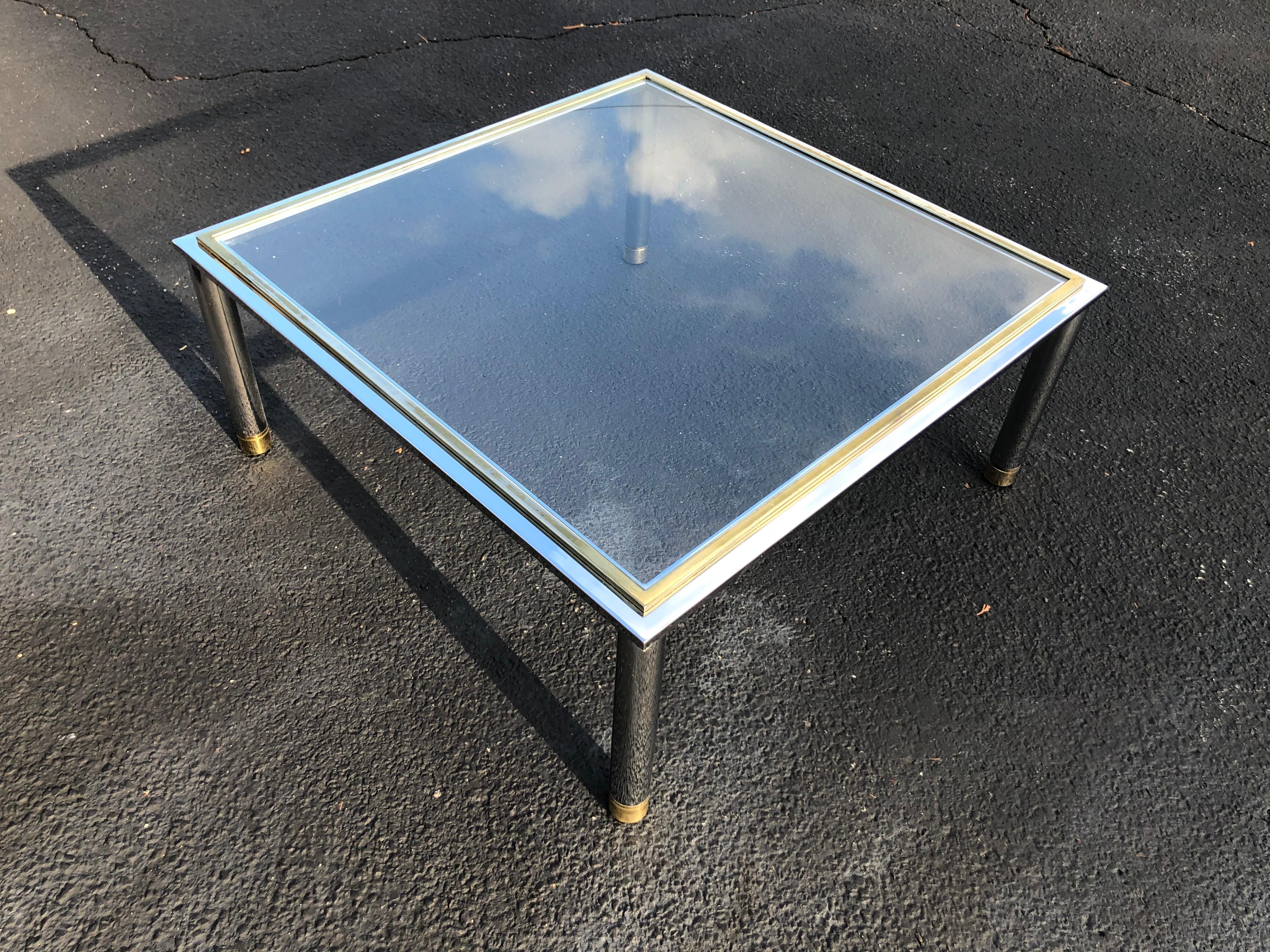 Late 20th Century Milo Baughman Style Square Brass and Chrome Coffee Table