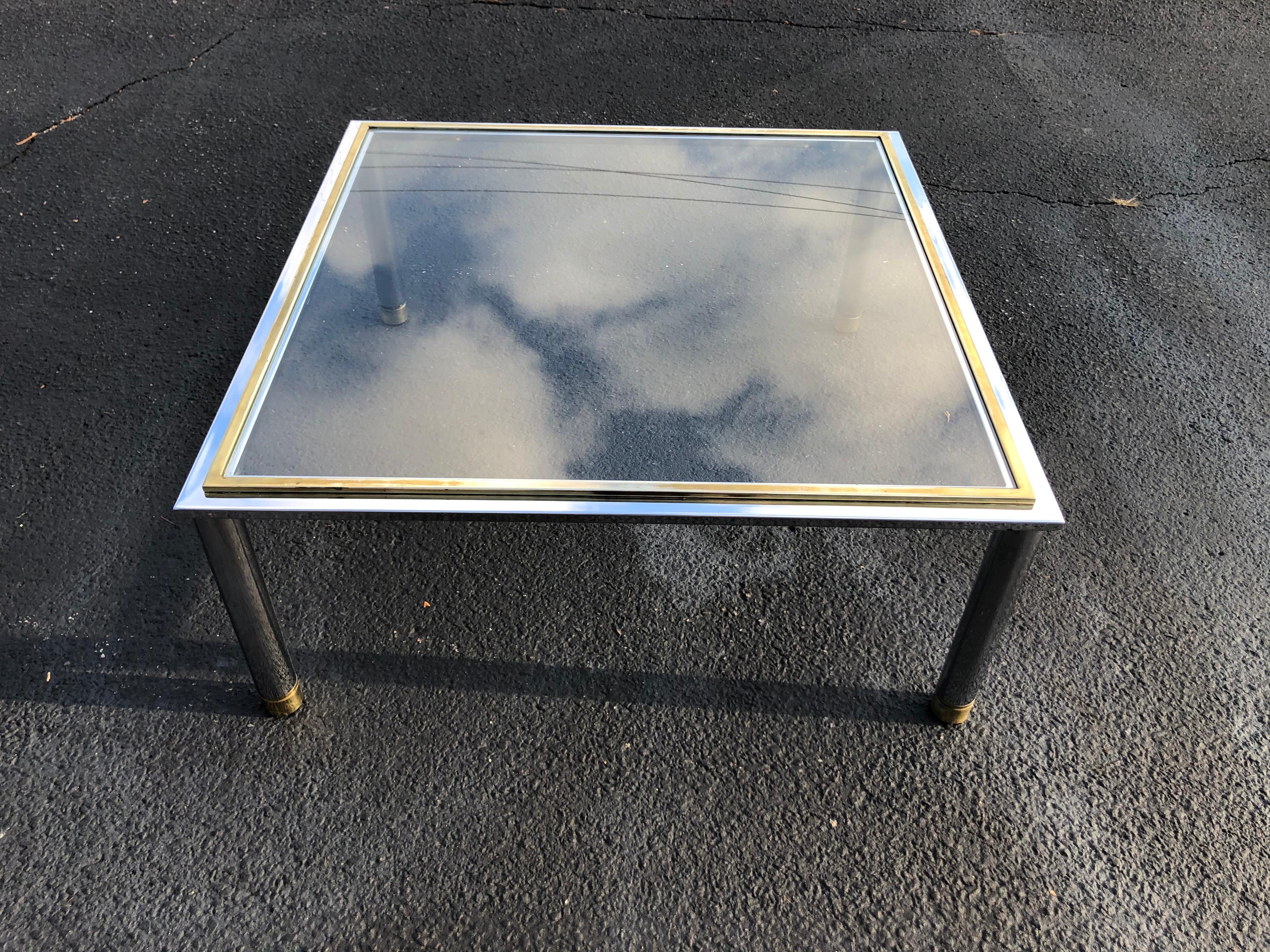 Milo Baughman Style Square Brass and Chrome Coffee Table 1