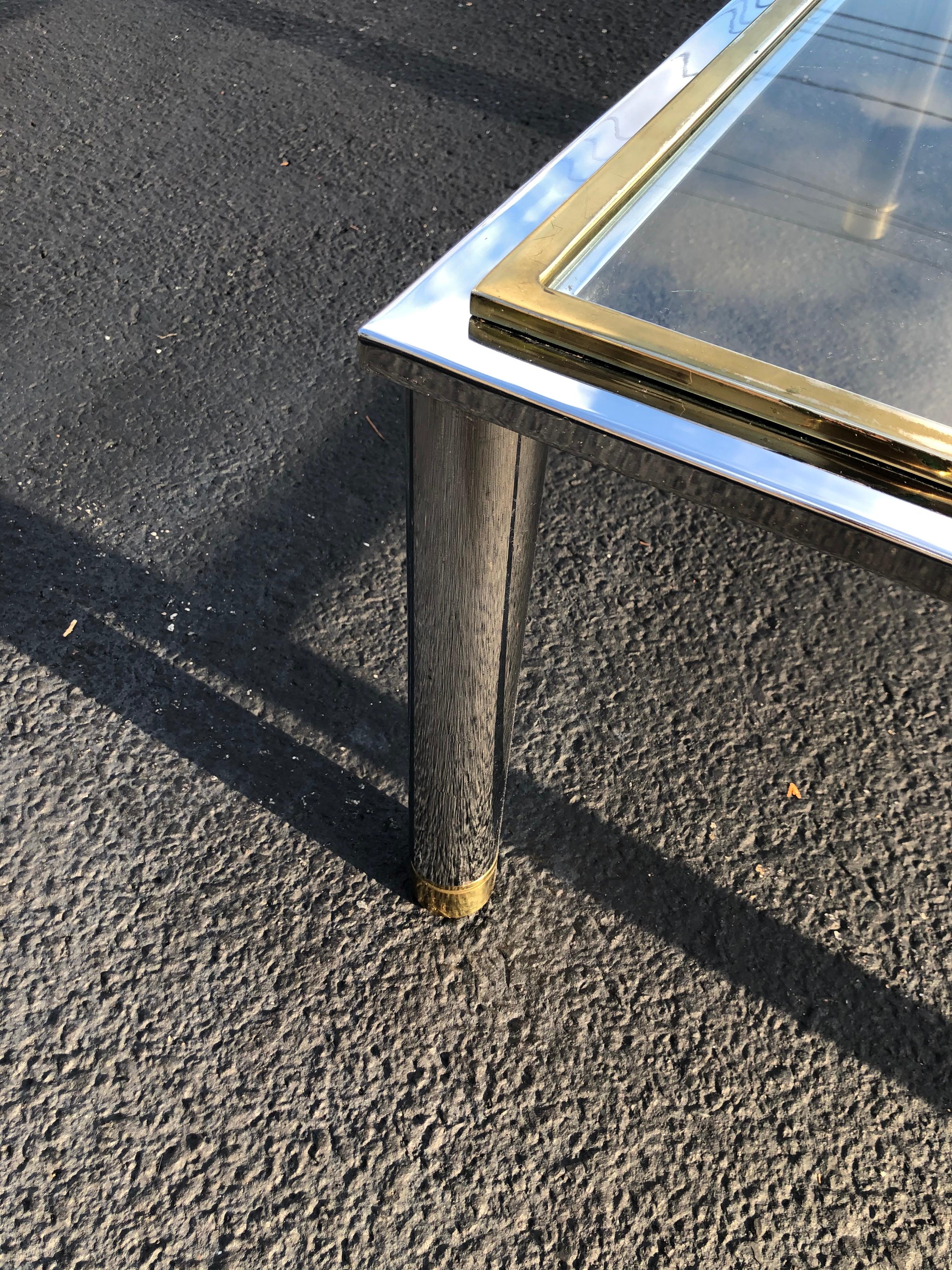 Milo Baughman Style Square Brass and Chrome Coffee Table 3