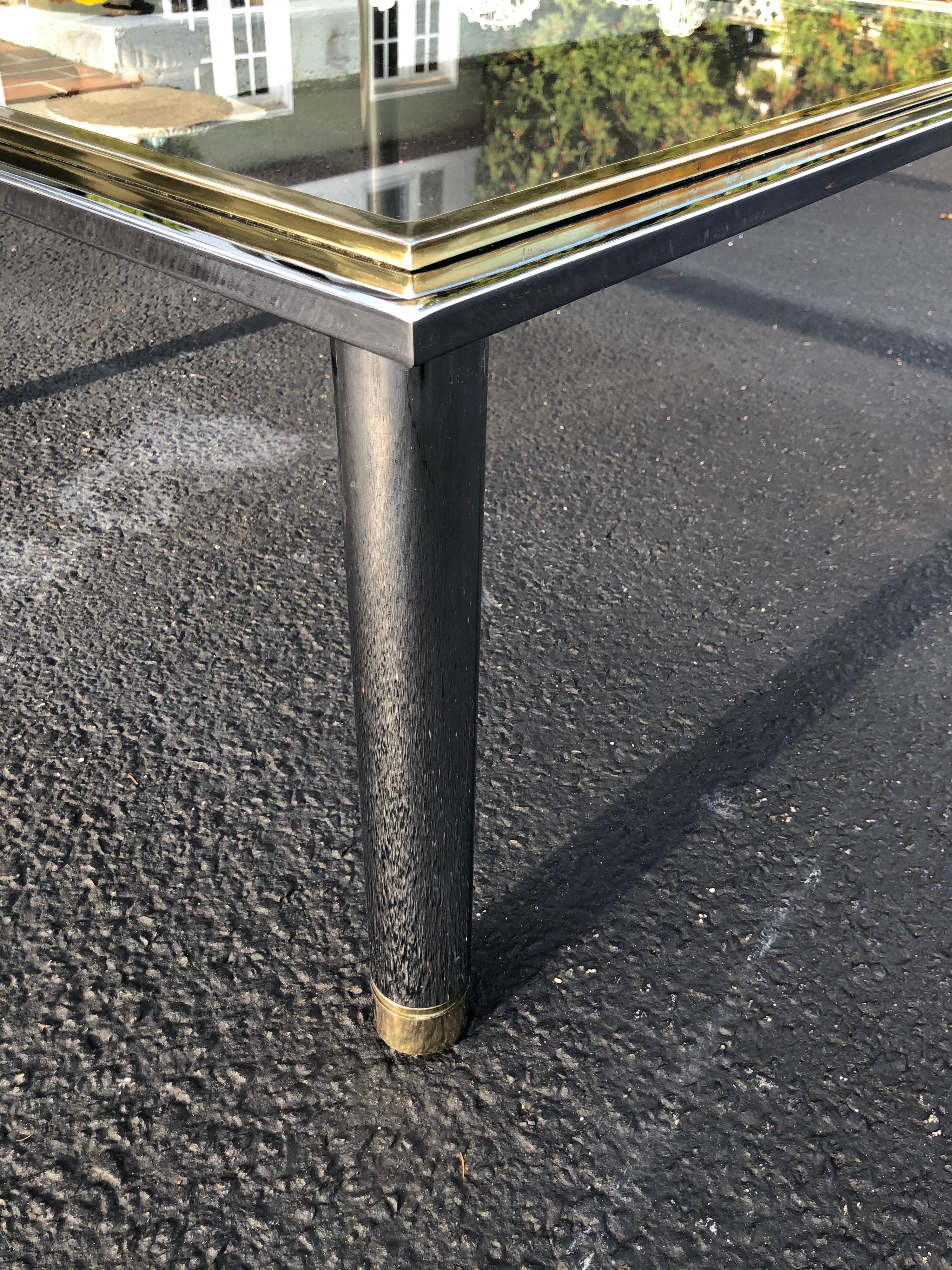 Milo Baughman Style Square Brass and Chrome Coffee Table 4