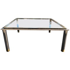 Milo Baughman Style Square Brass and Chrome Coffee Table