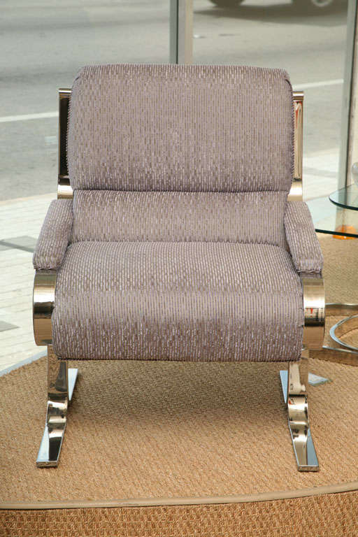 Stainless Steel Upholstered Lounge Chairs Attributed to Milo Baughman Vintage 4