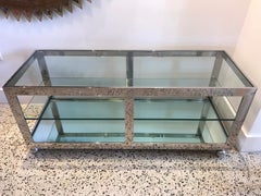 Milo Baughman Vintage Stainless Steel Low Console Shelf on Casters