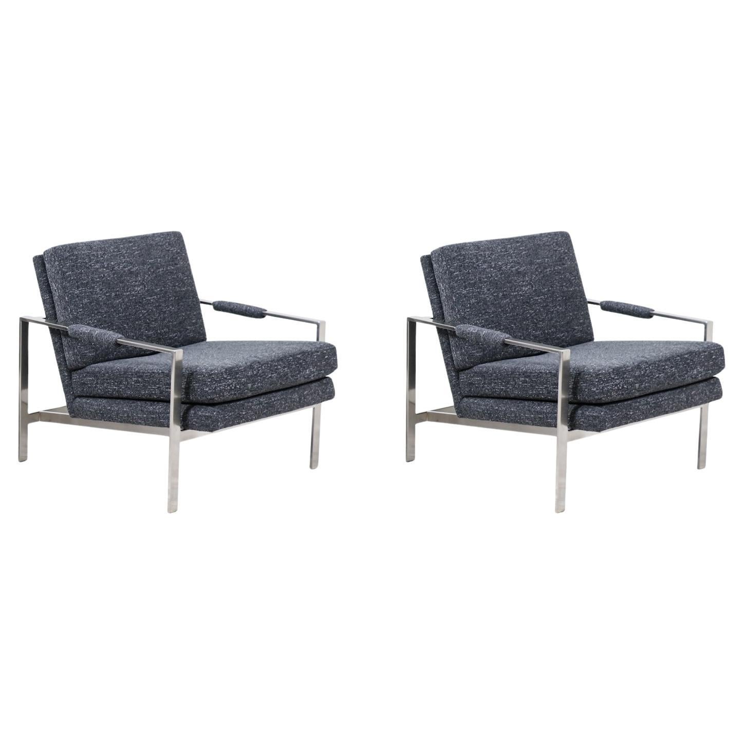  Expertly Restored - Milo Baughman Steel Lounge Chairs for Thayer Coggin