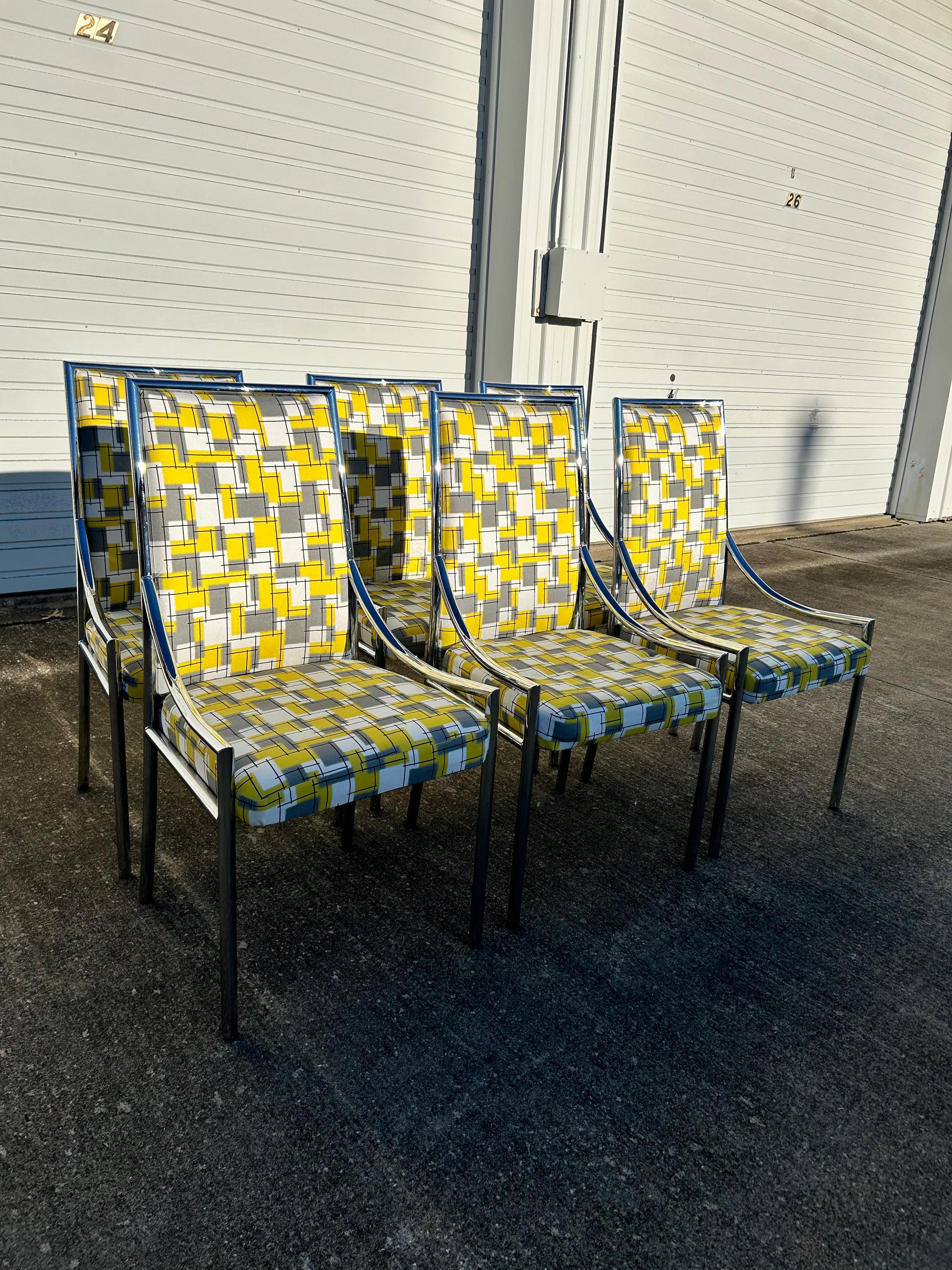 Milo Baughman-Stil (6) Chrom-Esszimmerstühle im Angebot 2