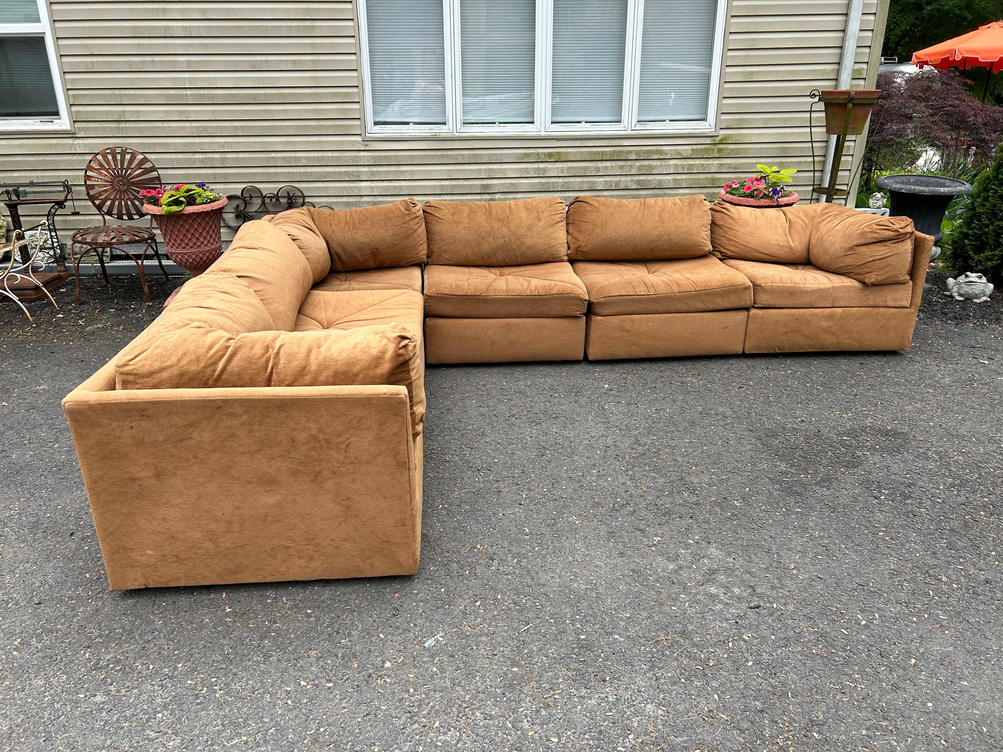 American Milo Baughman style 6 Piece Cube Sofa Sectional Selig Mid-Century Modern