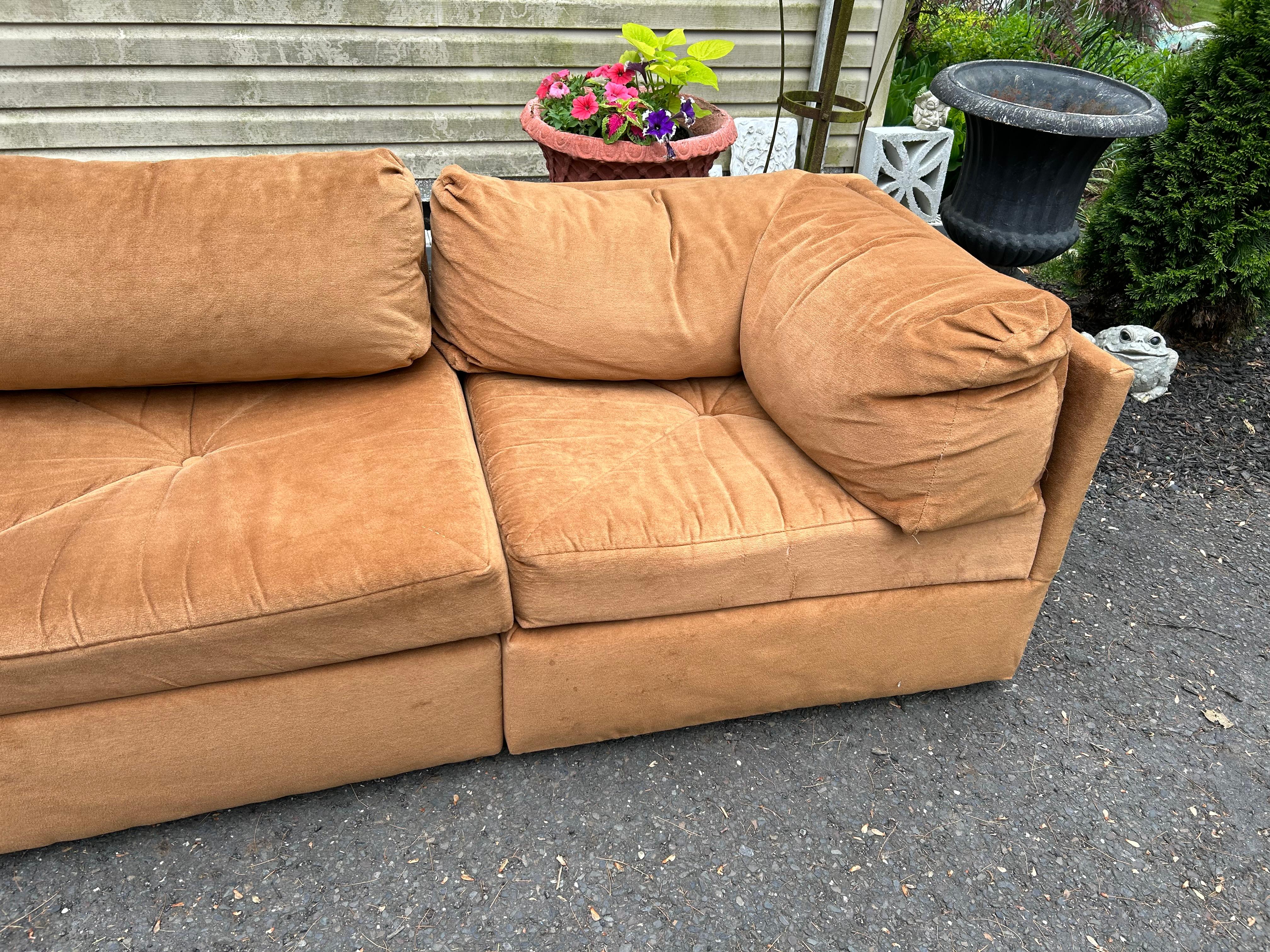 Milo Baughman style 6 Piece Cube Sofa Sectional Selig Mid-Century Modern In Good Condition In Pemberton, NJ