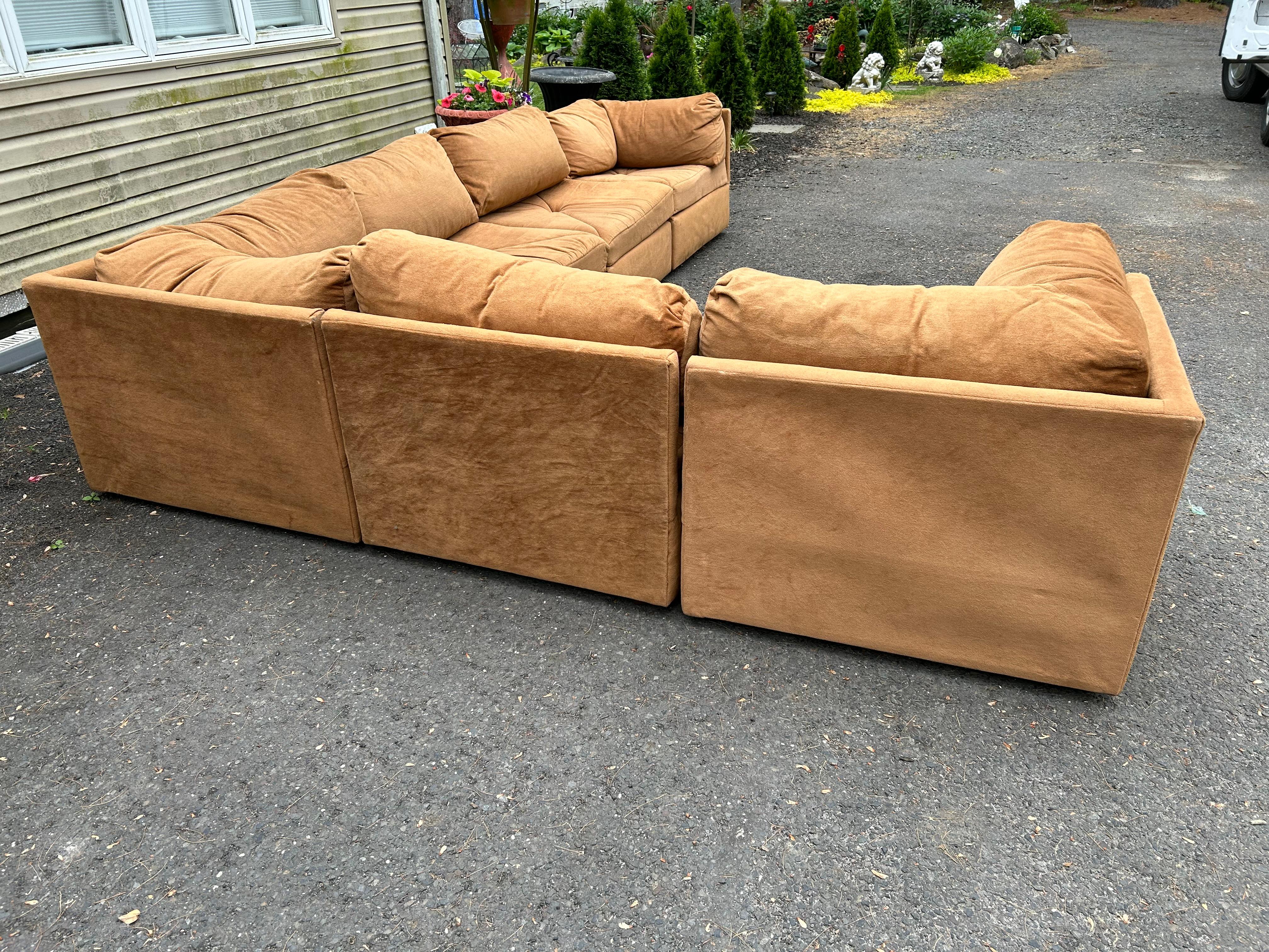 Upholstery Milo Baughman style 6 Piece Cube Sofa Sectional Selig Mid-Century Modern