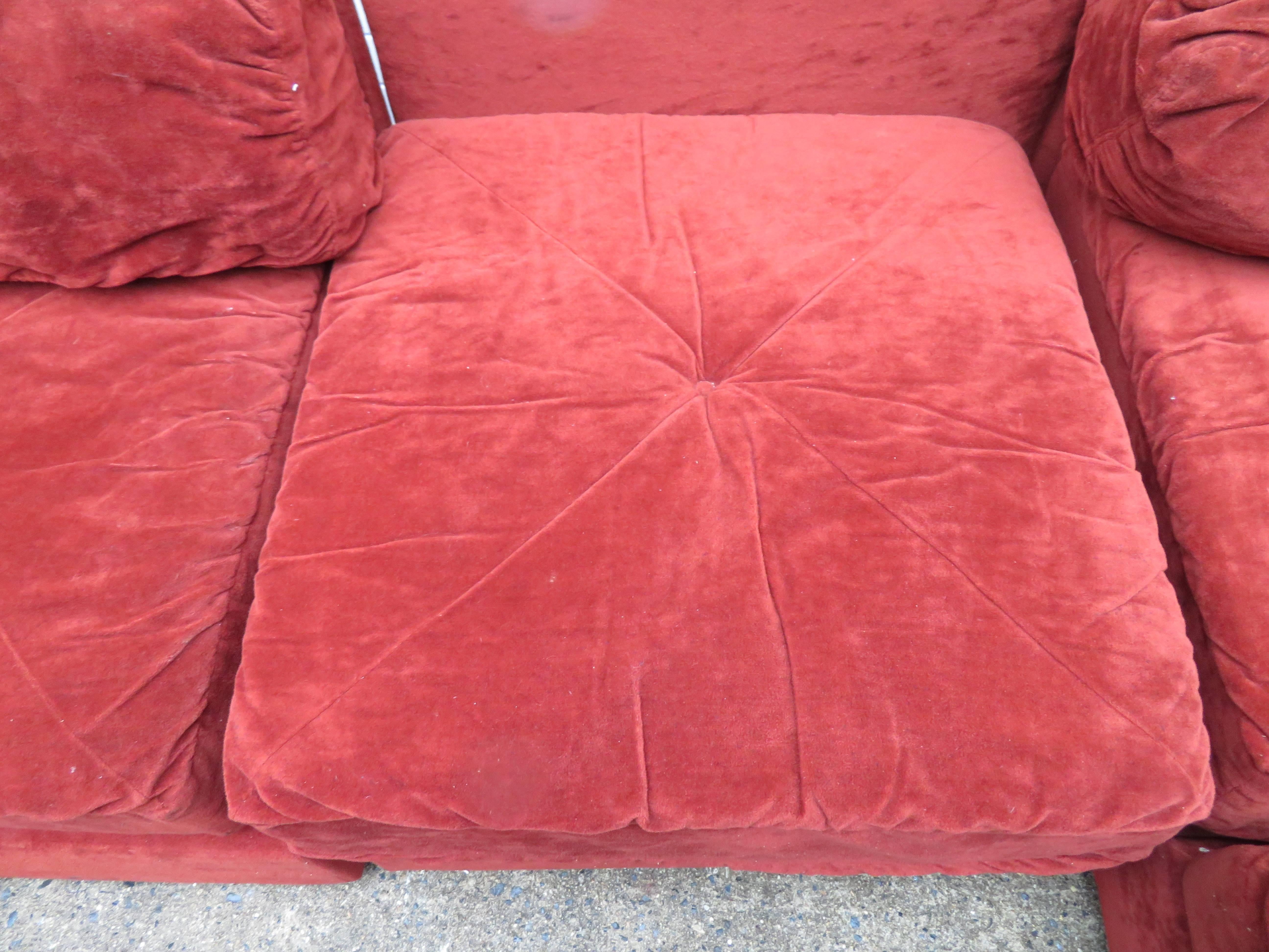 Milo Baughman Style Eight-Piece Sectional Sofa Ottoman, Mid-Century Modern In Good Condition In Pemberton, NJ
