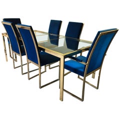 Milo Baughman Style Adjustable Brass Dining Table Set