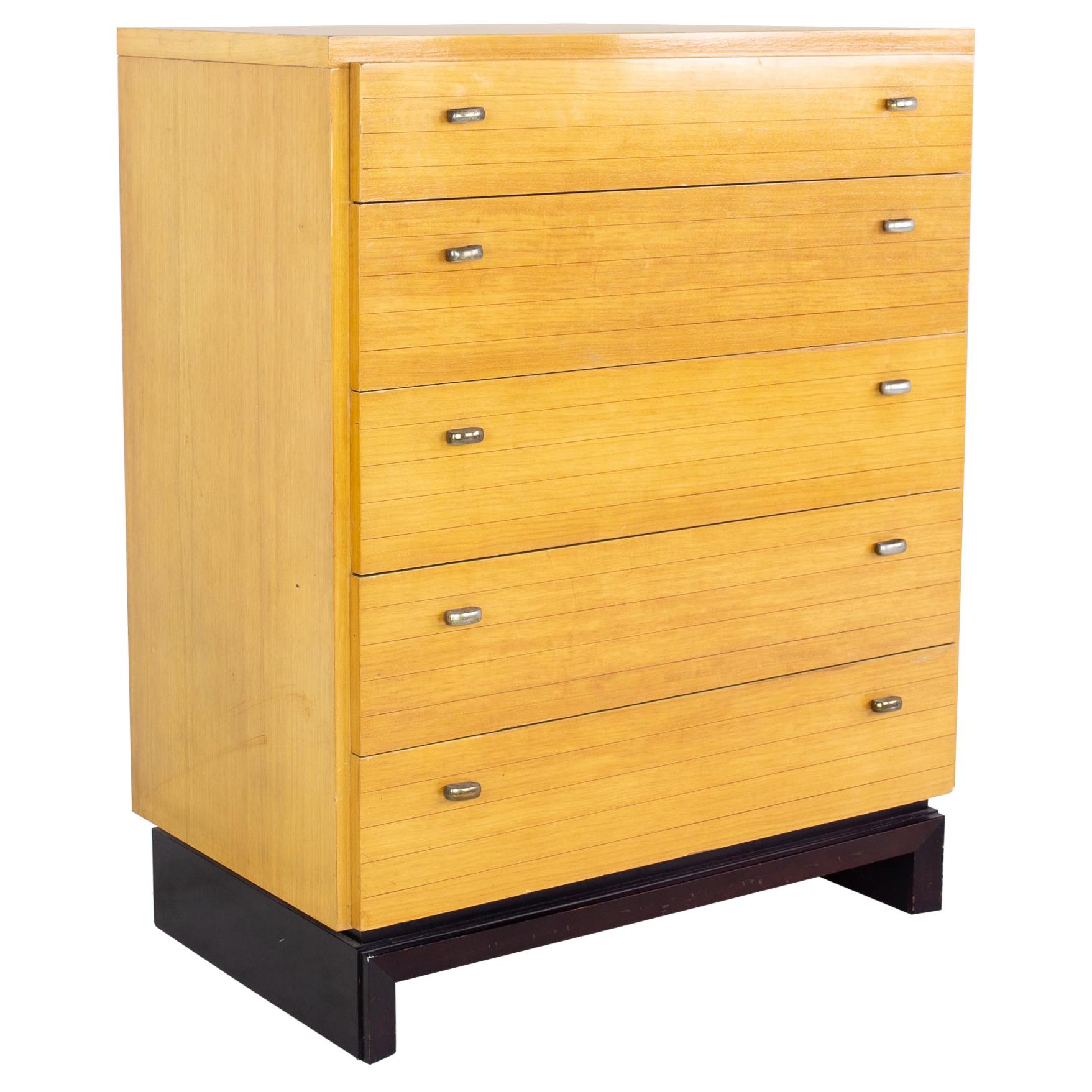 Milo Baughman Stil Amerikanisch von Martinsville Mid Century Blonde Highboy Kleiderkommode im Angebot