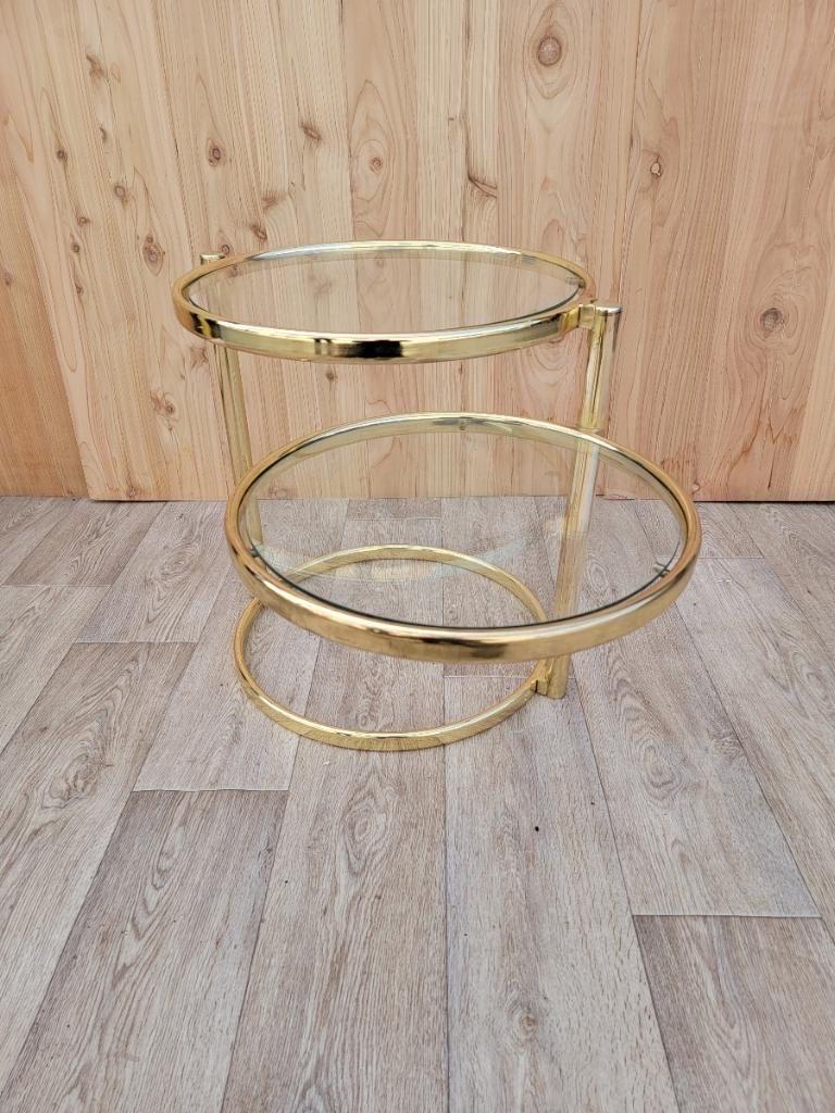Mid-Century Modern Milo Baughman Style Articulating 2-Tier Brass and Glass Cocktail Table For Sale