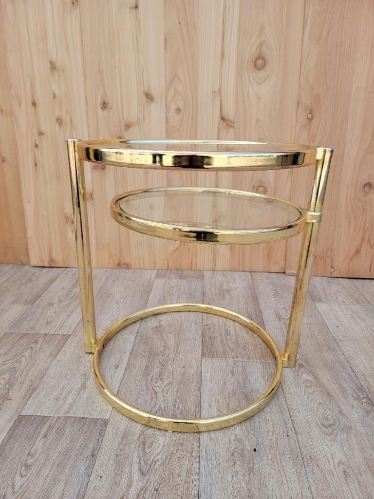 Milo Baughman Style Articulating 2-Tier Brass and Glass Cocktail Table In Good Condition For Sale In Chicago, IL