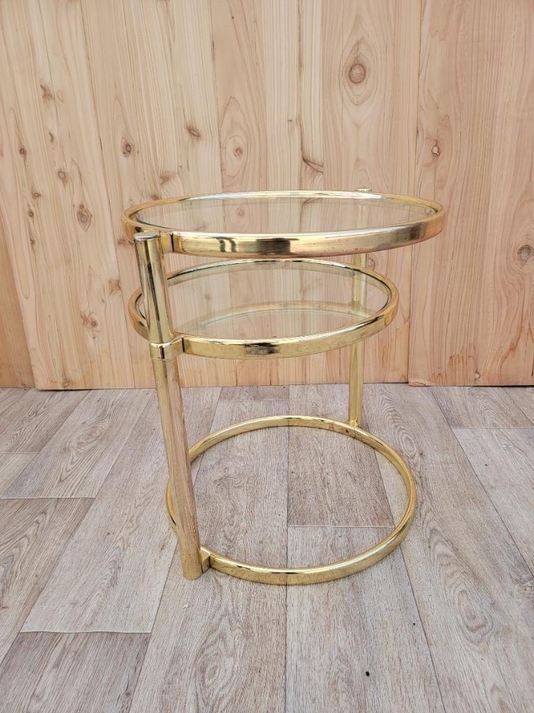 Late 20th Century Milo Baughman Style Articulating 2-Tier Brass and Glass Cocktail Table For Sale