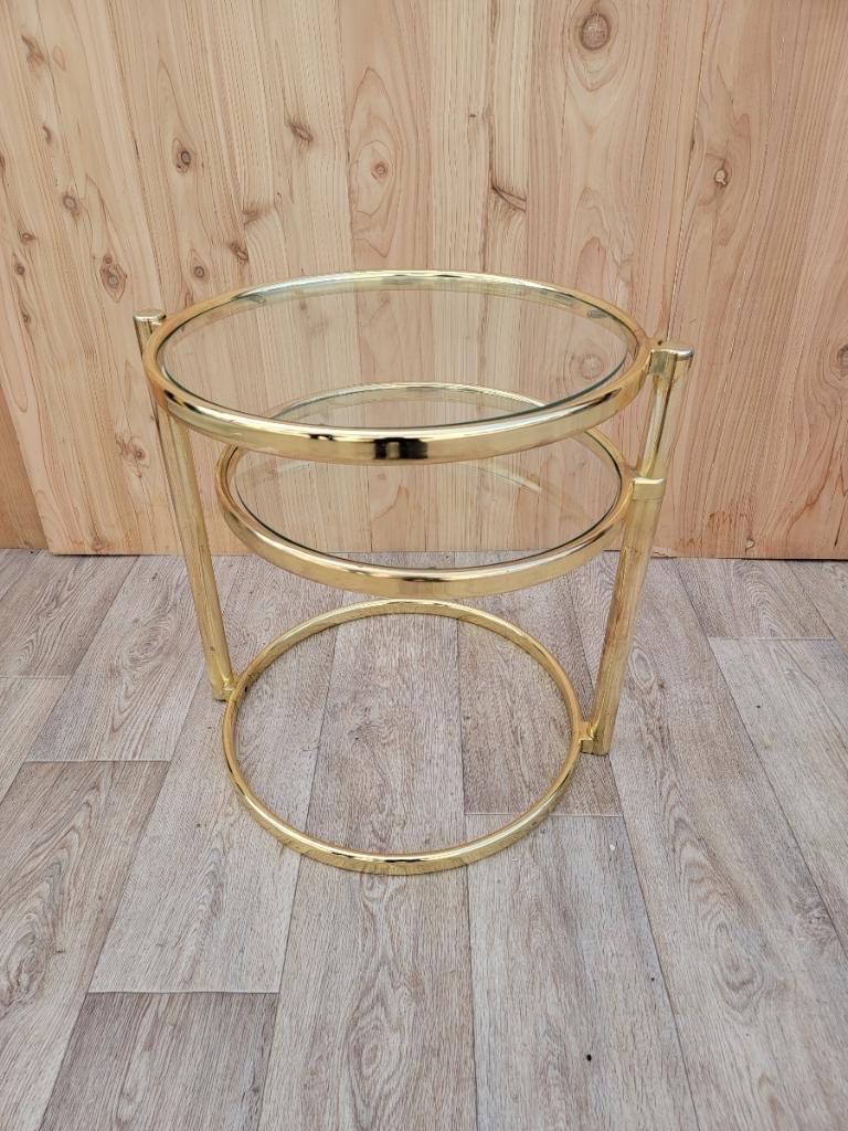 Milo Baughman Style Articulating 2-Tier Brass and Glass Cocktail Table For Sale 1