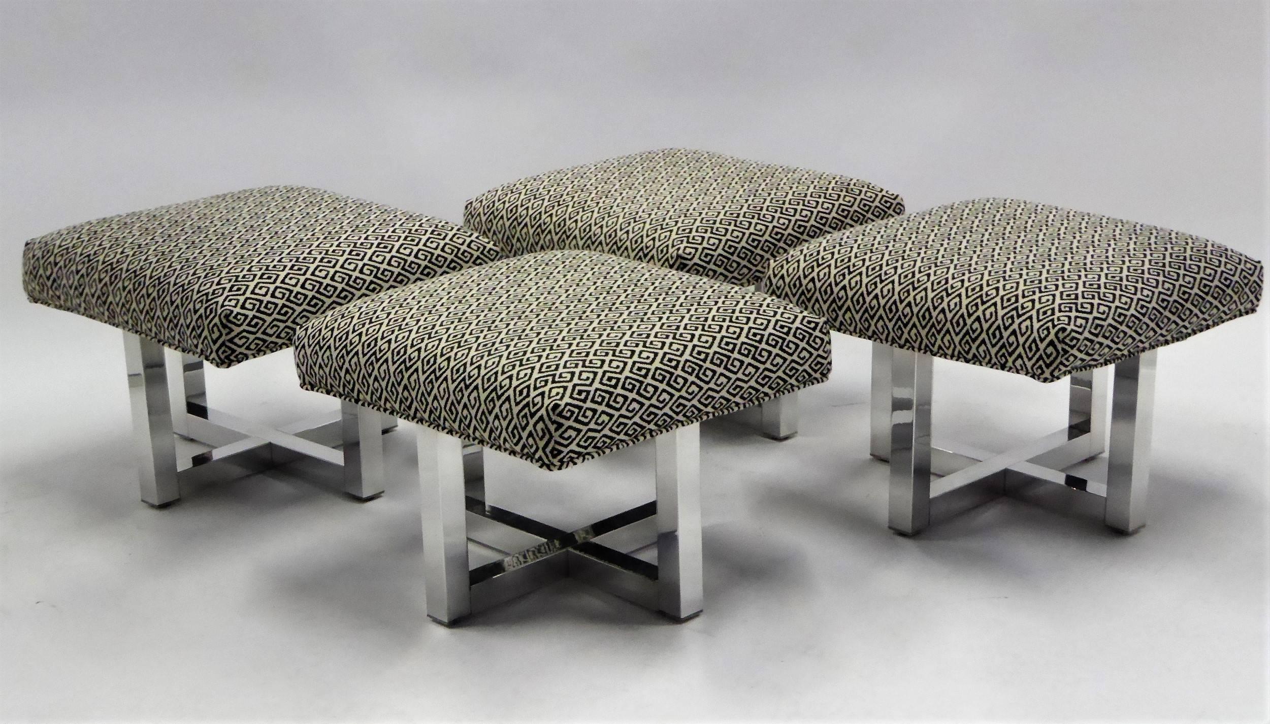 Upholstery Milo Baughman Style Bench Stools Polished Aluminum Upholstered 2 pairs available