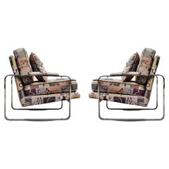 Milo Baughman Style Bernhardt Vintage Lounge Club Chairs Pareja Tapicería Cromo