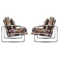 Milo Baughman Style Bernhardt Used Lounge Club Chairs Pair Chrome Upholstery