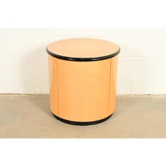 Milo Baughman Style Birdseye Maple Drum Side Table by Henredon